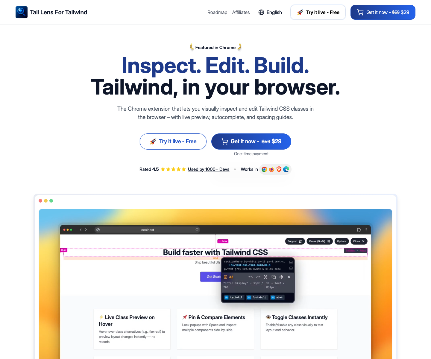 Taillens - Tool for frontend developers landing page screenshot