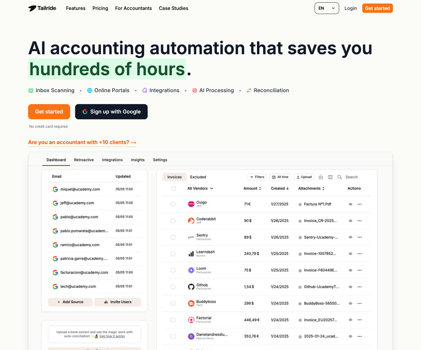 Tailride landing page screenshot