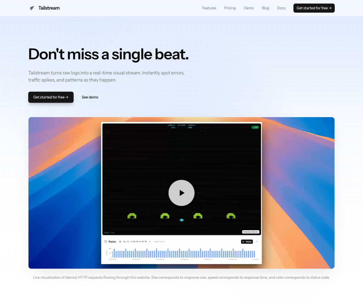 Tailstream landing page screenshot