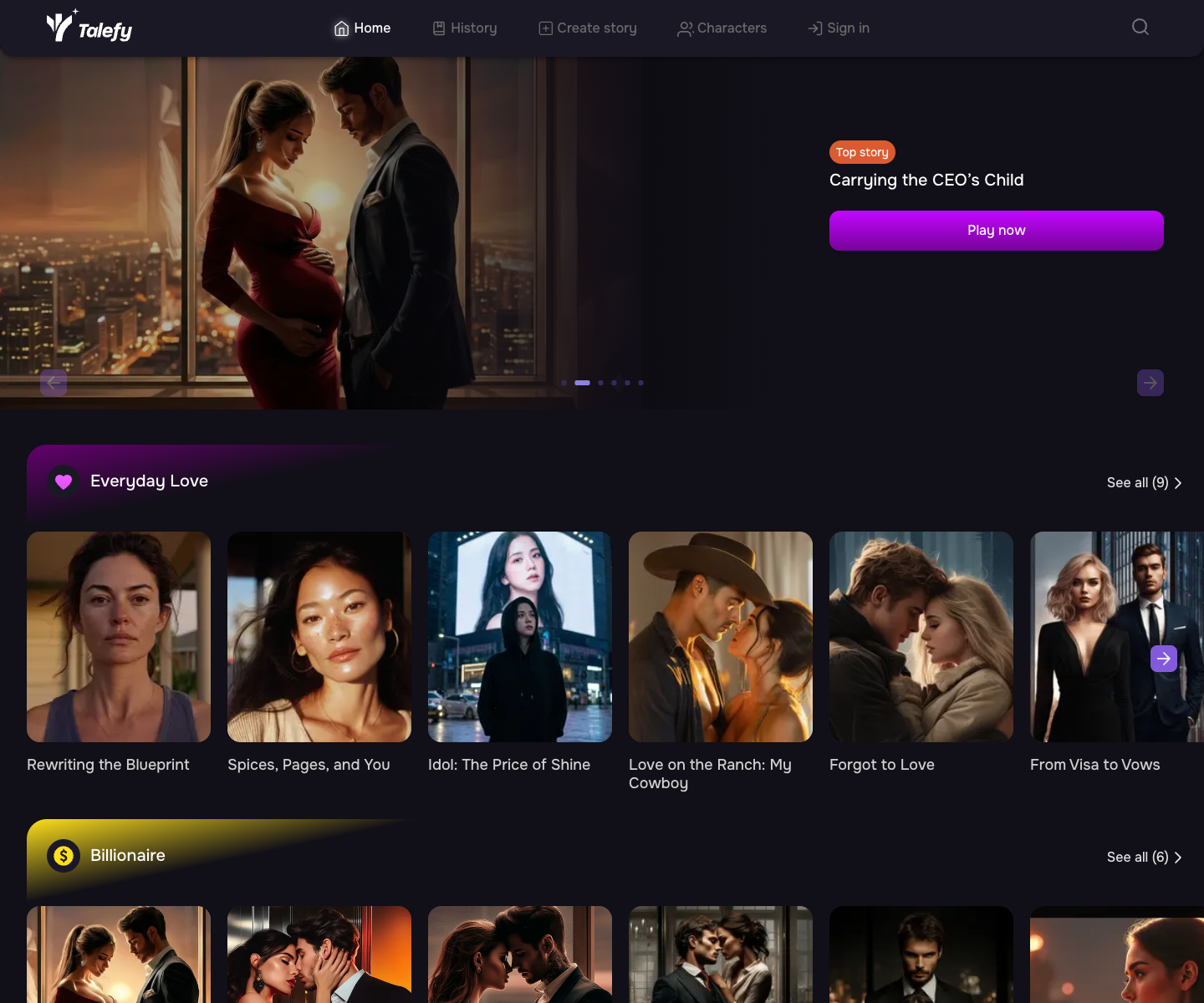 Talefy landing page screenshot