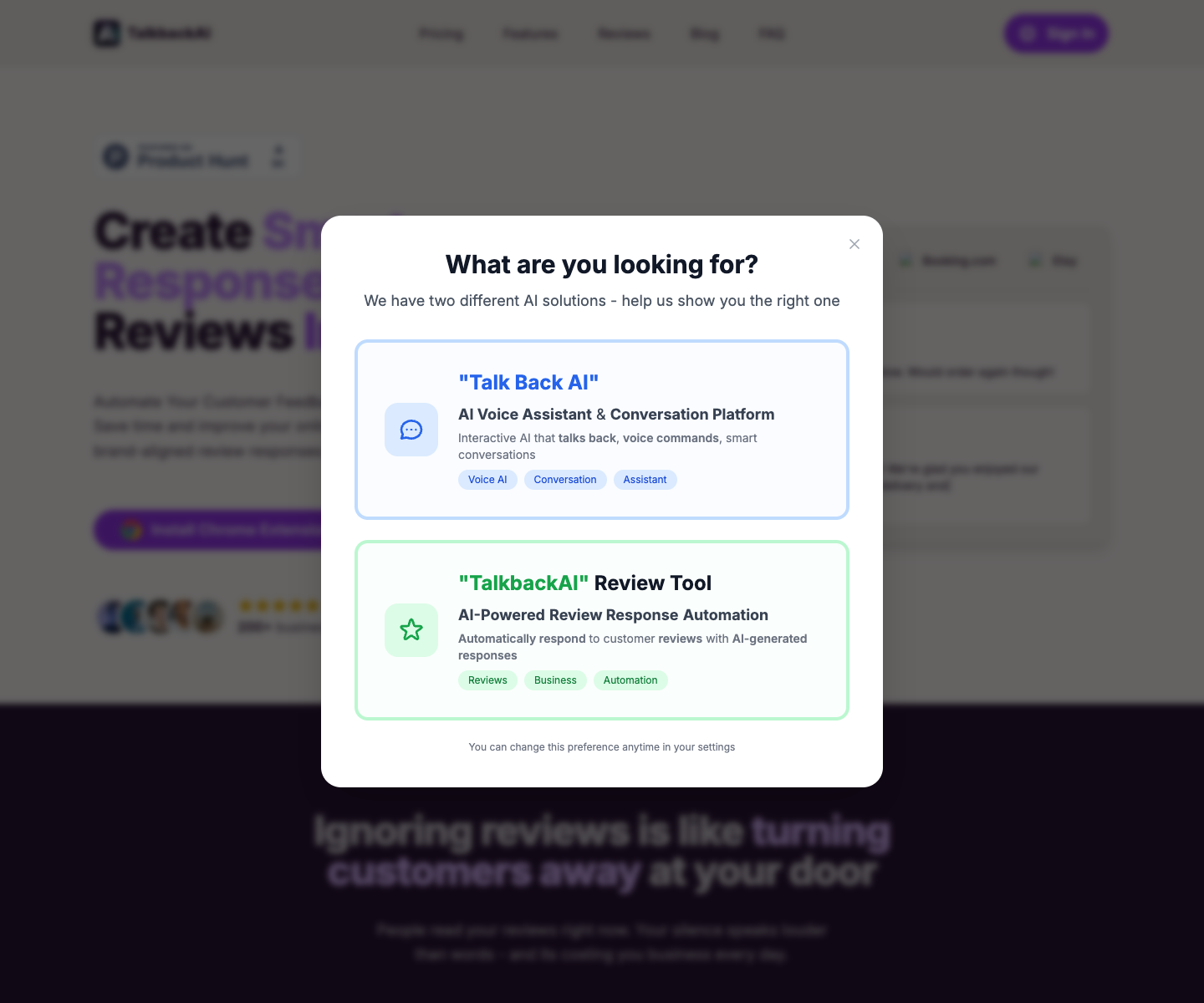 TalkbackAi landing page screenshot