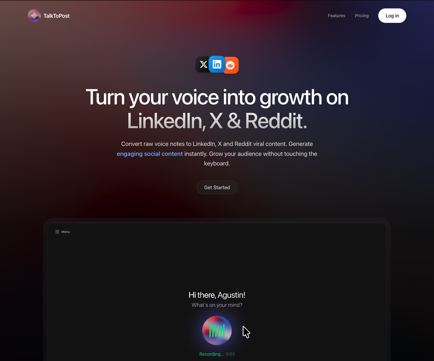 TalkToPost landing page screenshot