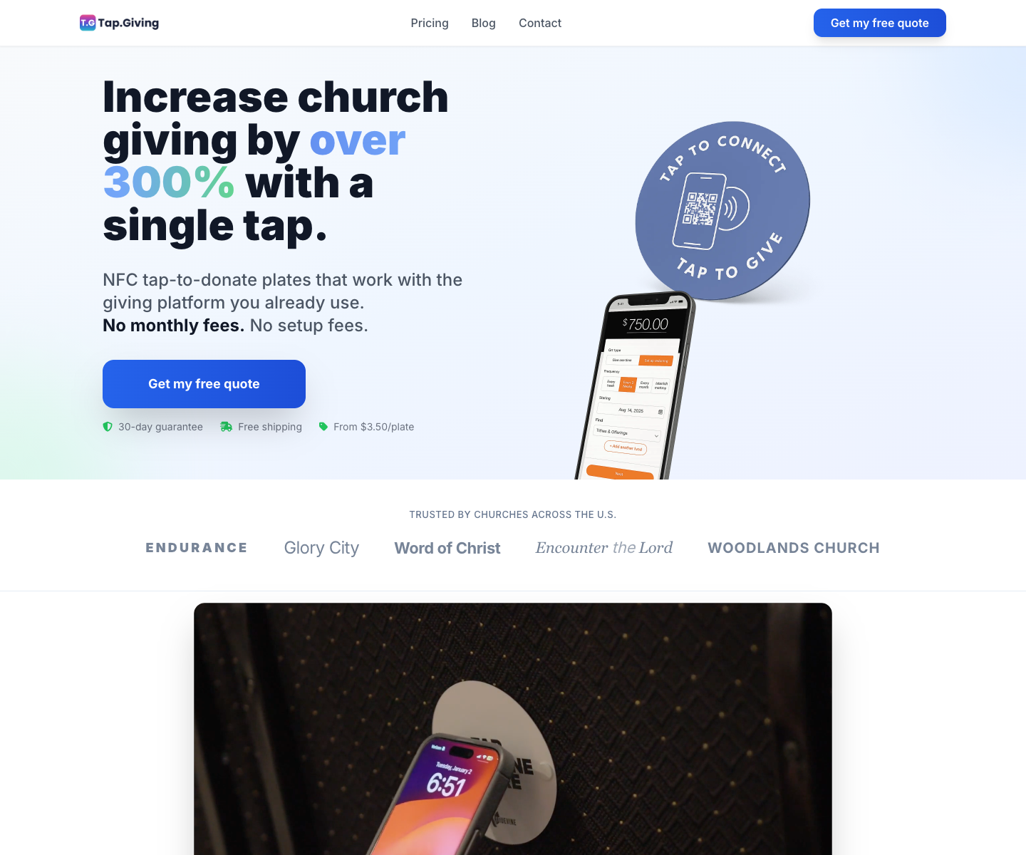 Tap.Giving landing page screenshot
