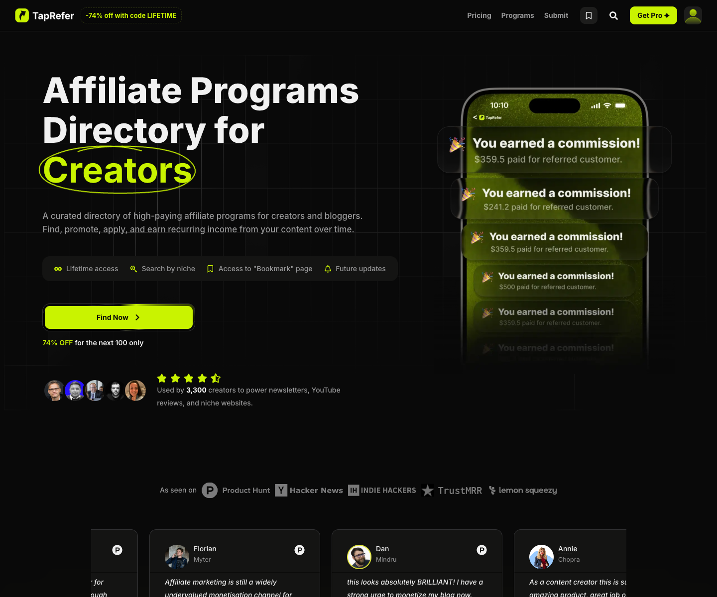 TapRefer landing page screenshot