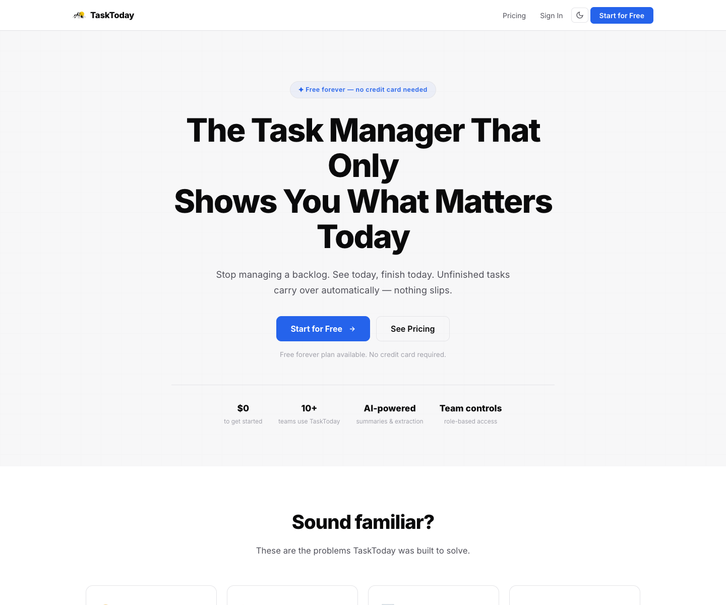 Task Today landing page screenshot