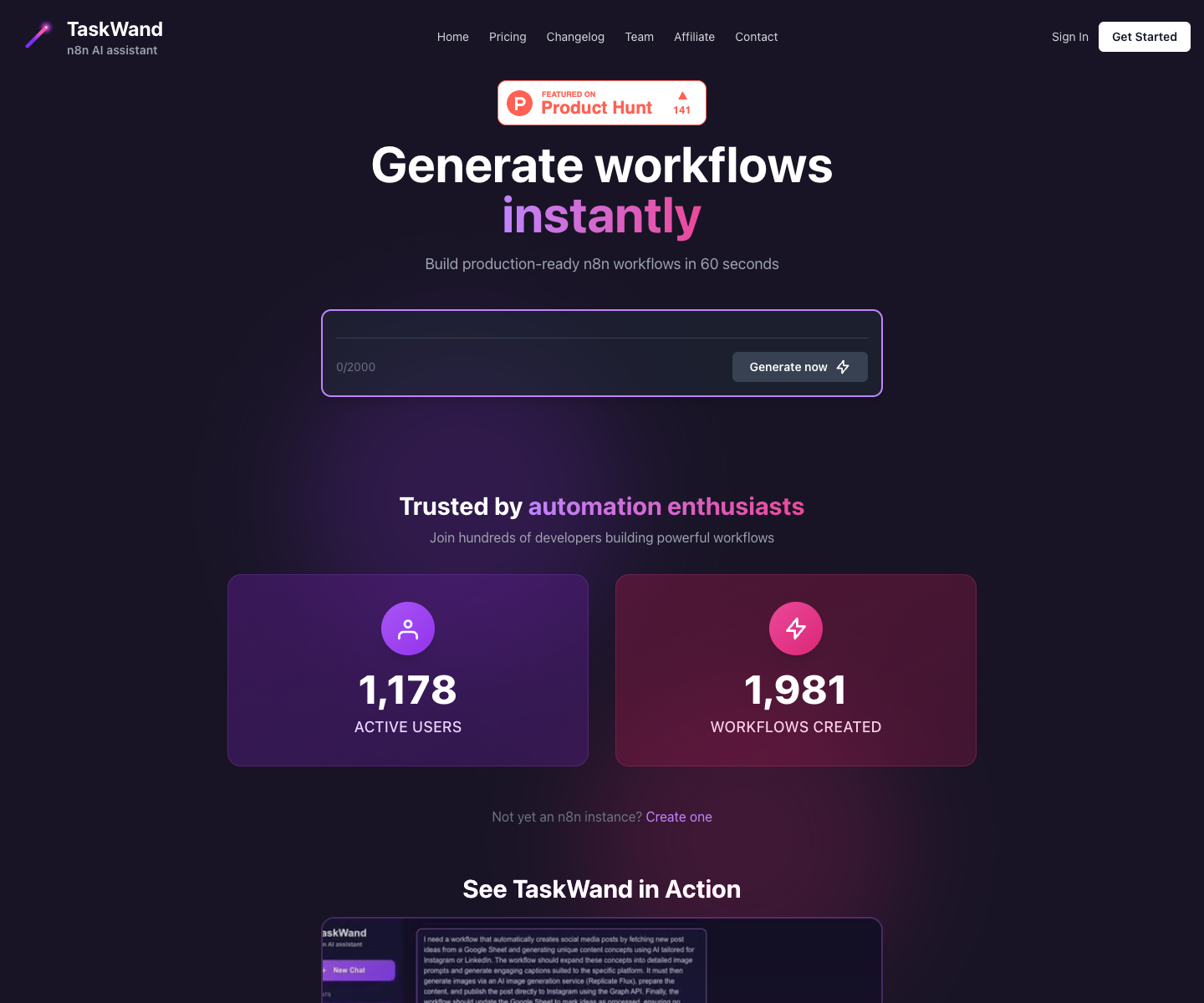 Taskwand landing page screenshot
