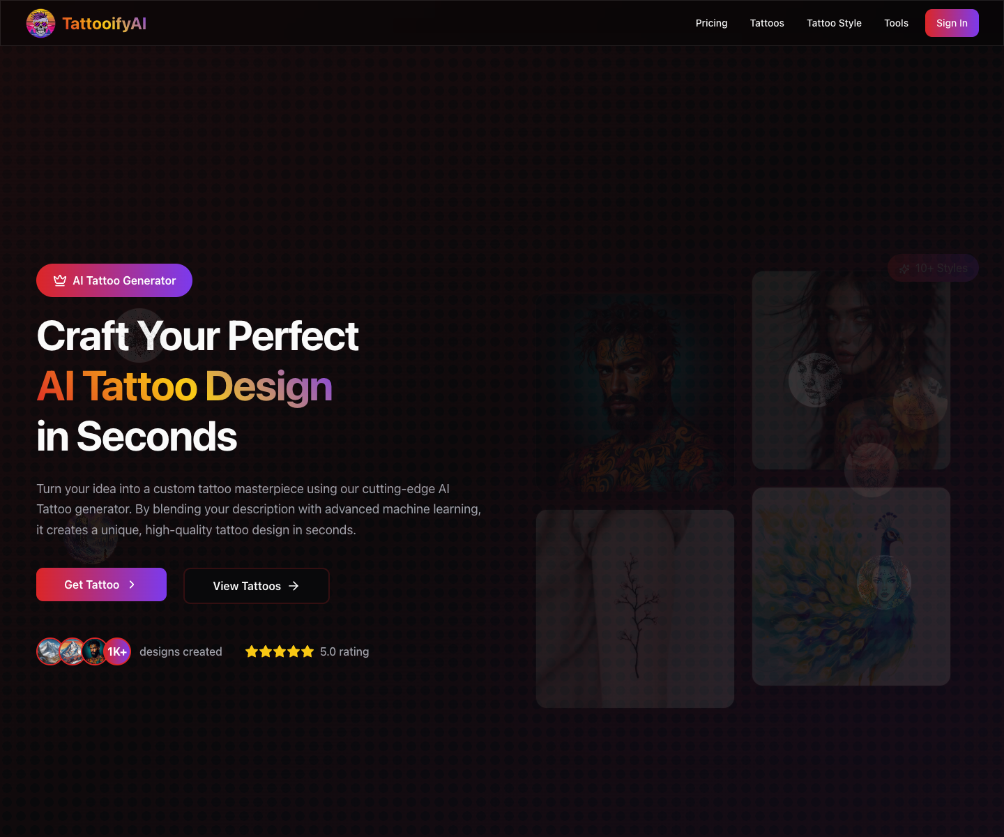 TattooifyAI landing page screenshot