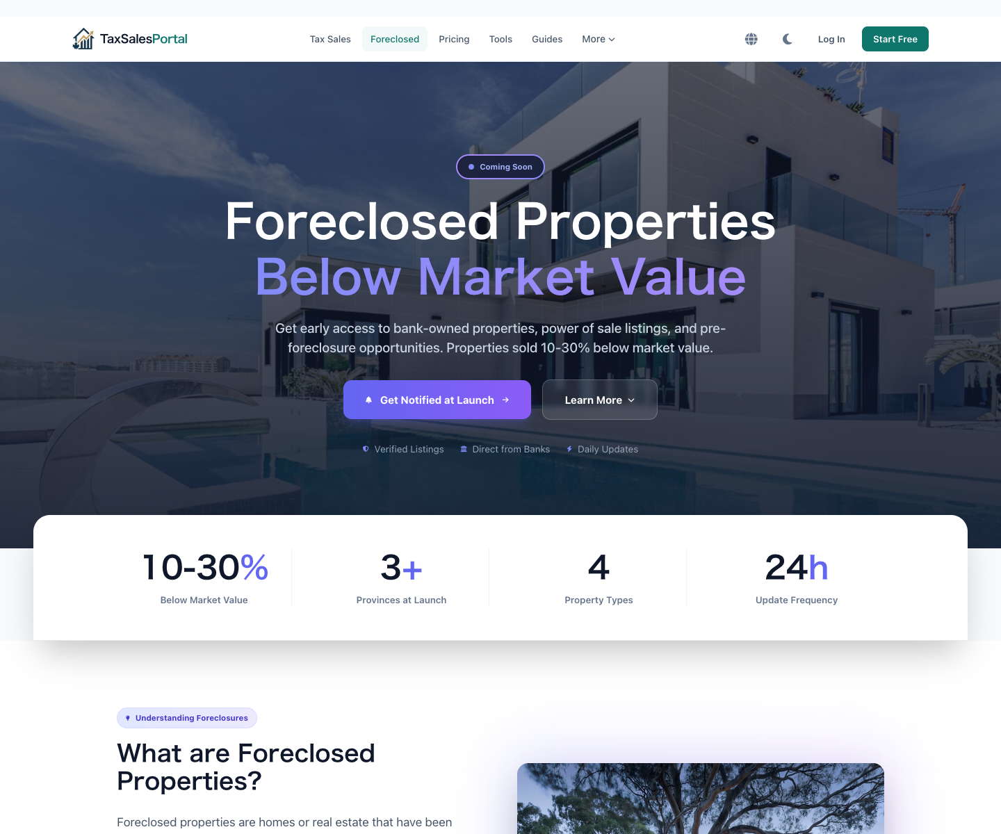 Tax Sales Portal landing page screenshot
