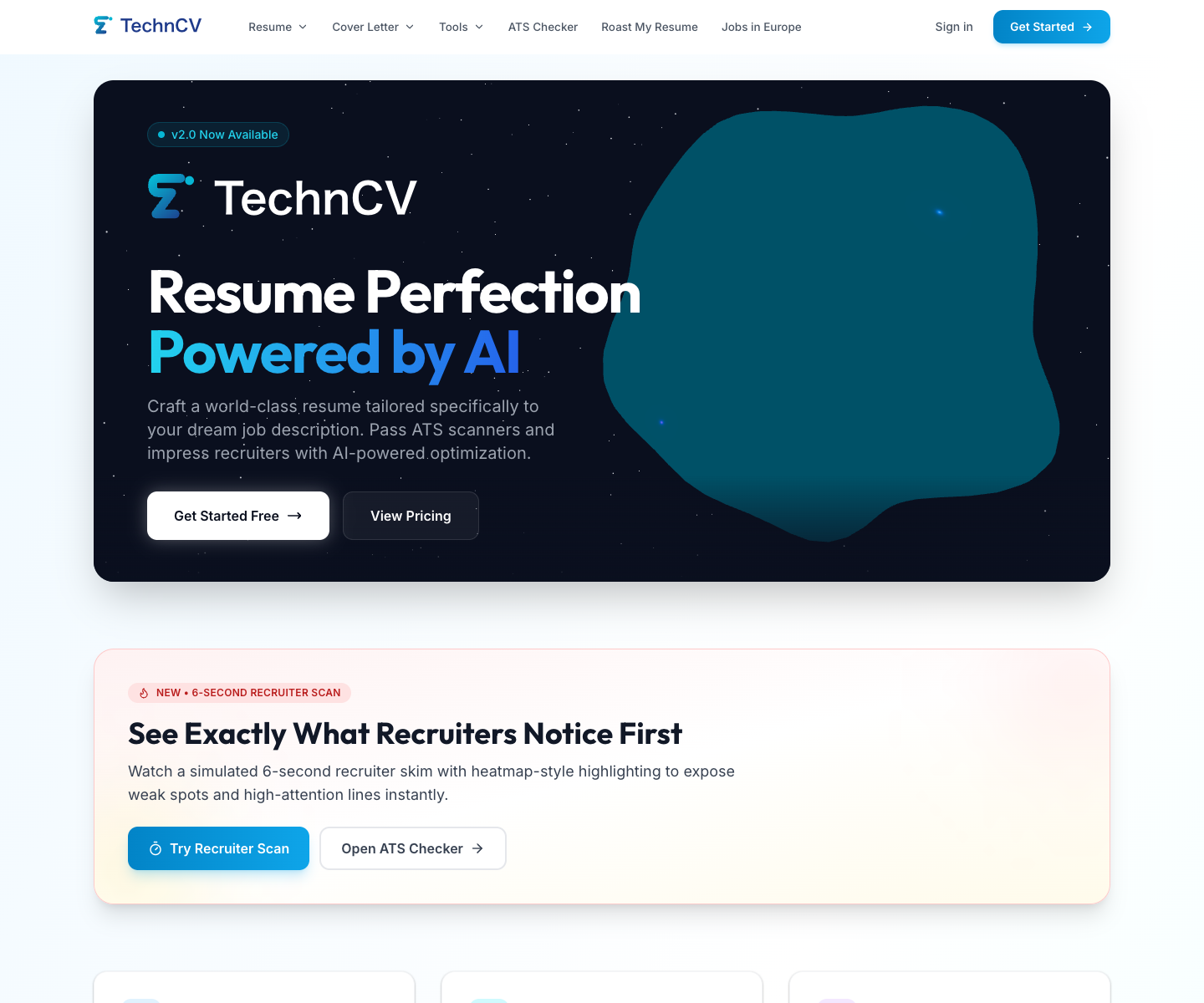 TechnCV landing page screenshot