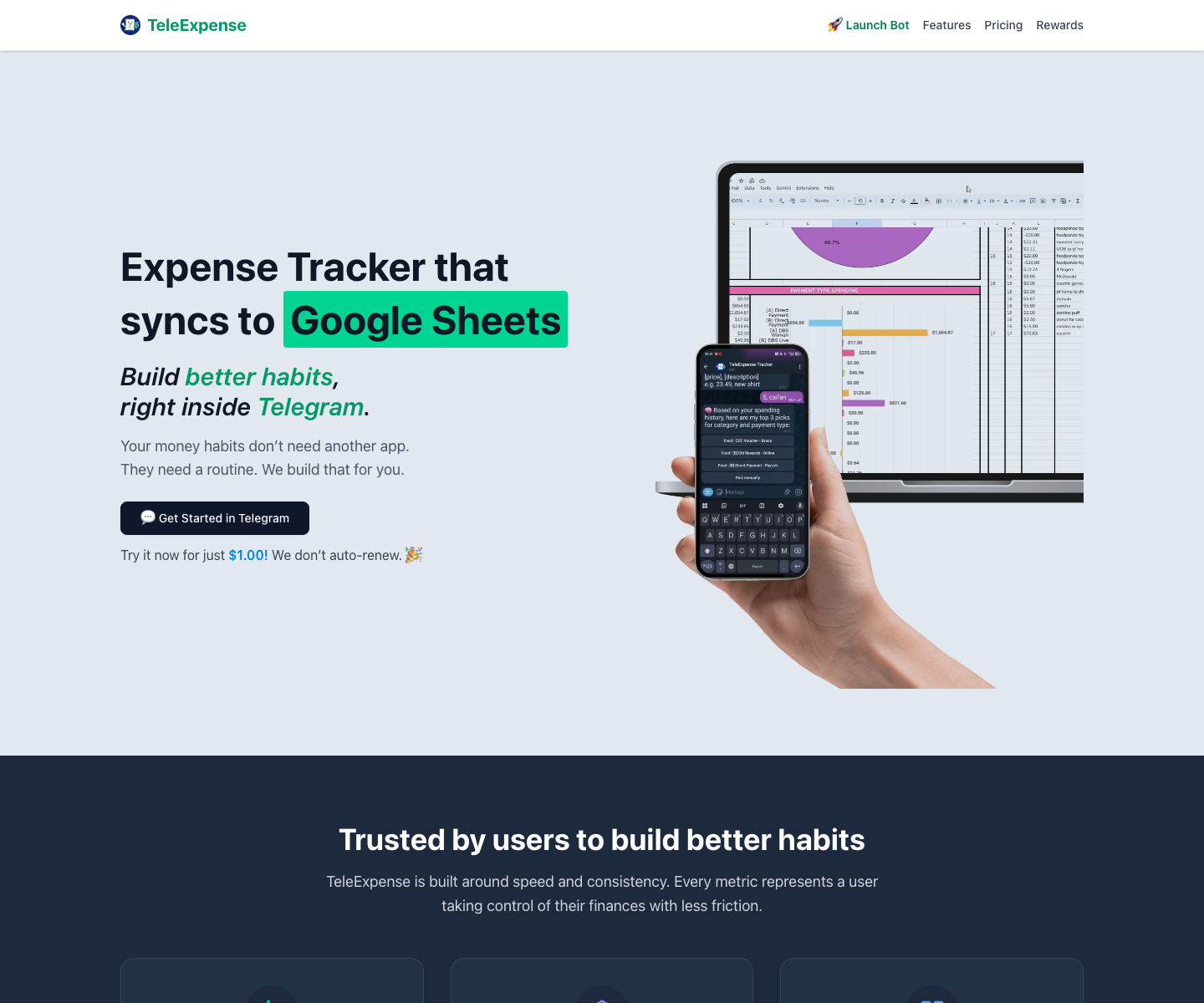 TeleExpense Tracker landing page screenshot