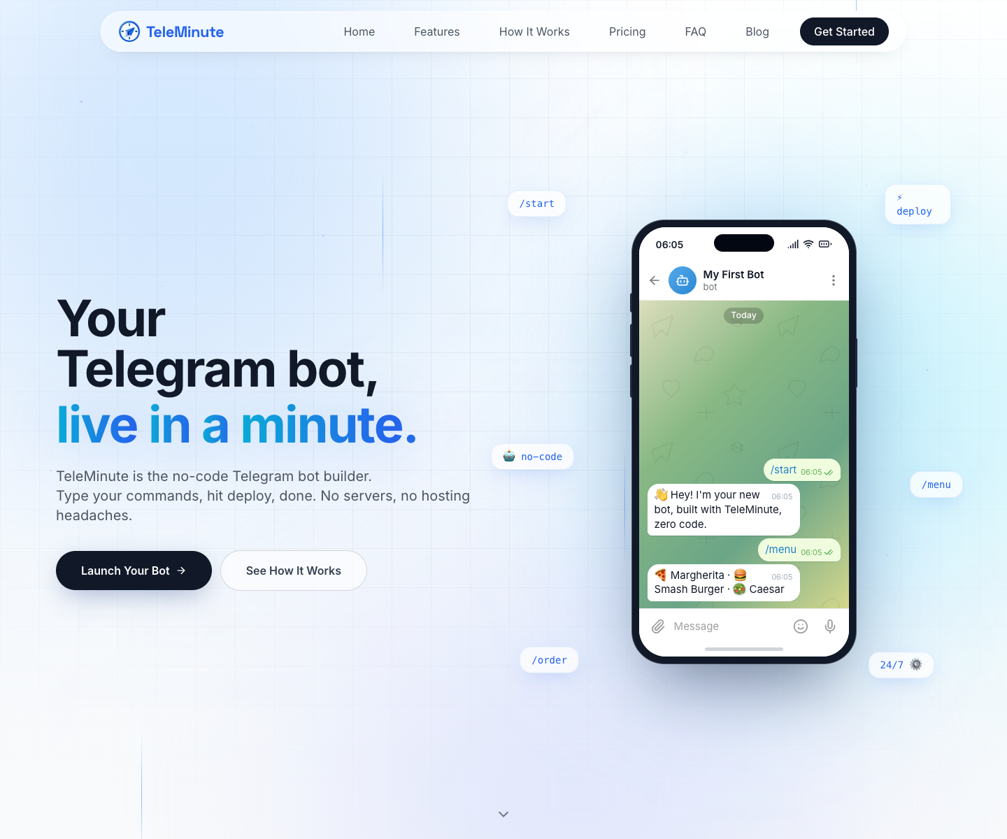 TeleMinute landing page screenshot