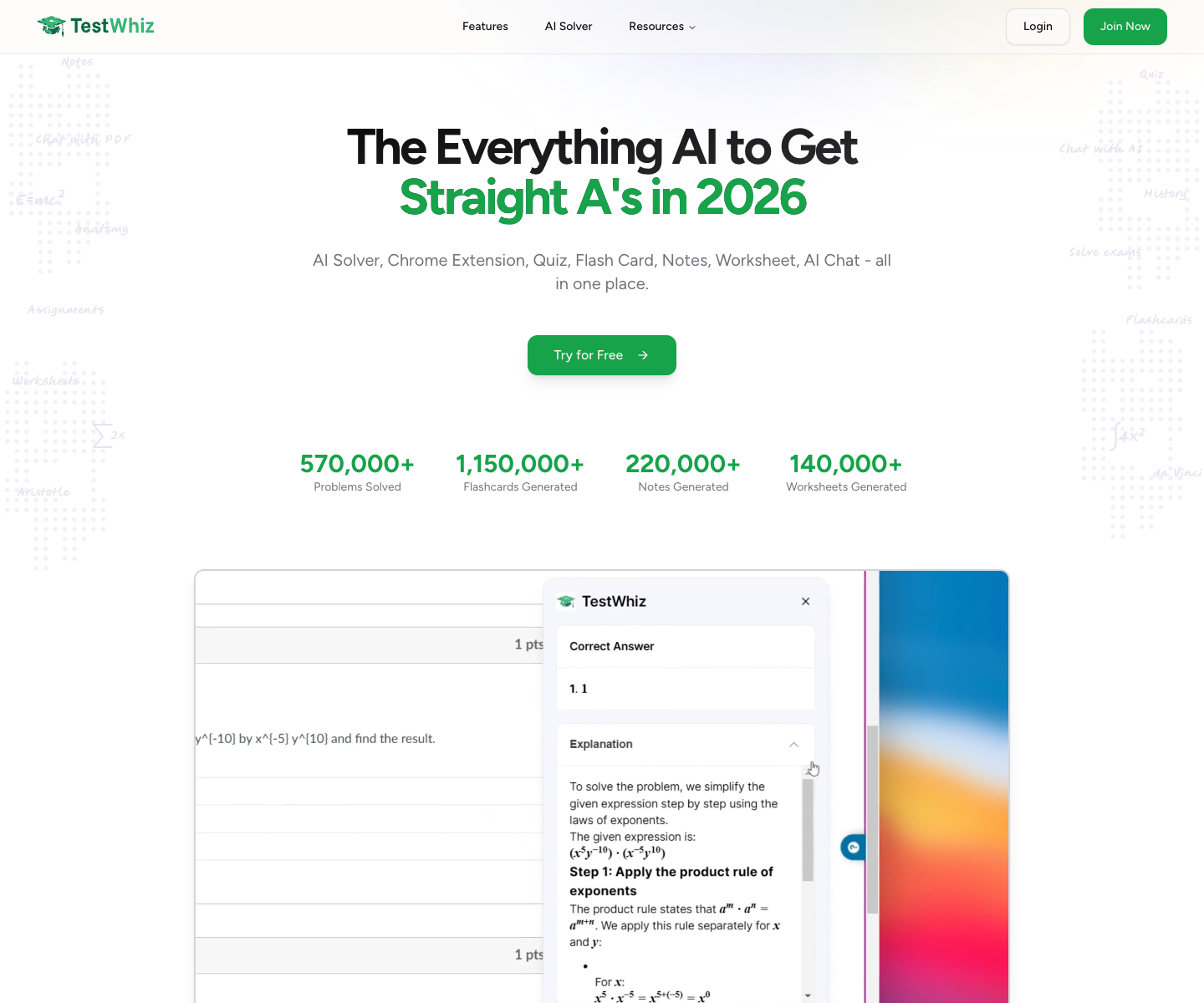 TEST WHIZ landing page screenshot
