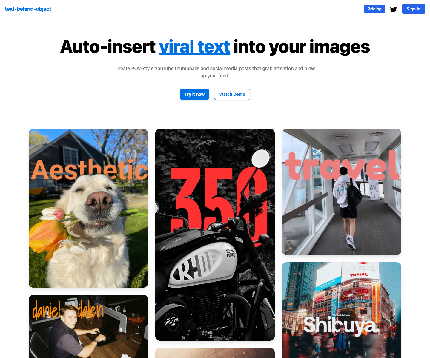 Text Behind Object landing page screenshot
