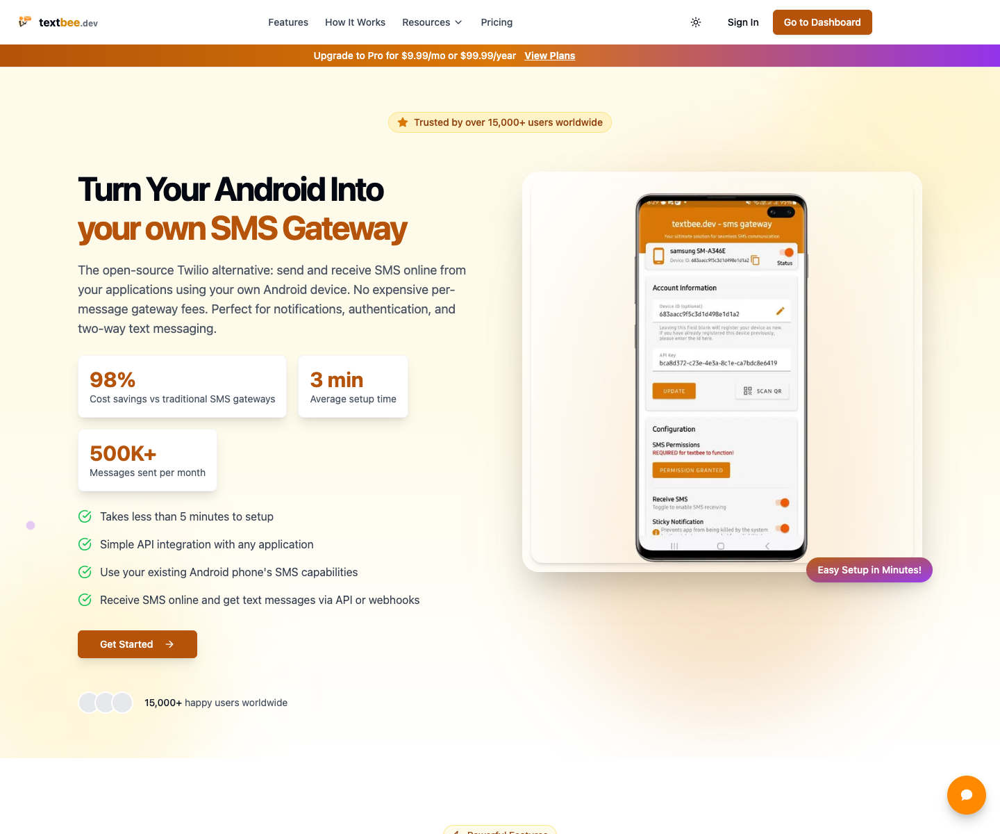textbee landing page screenshot