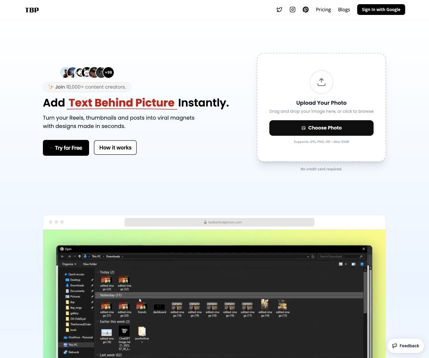 TextBehindPicture landing page screenshot