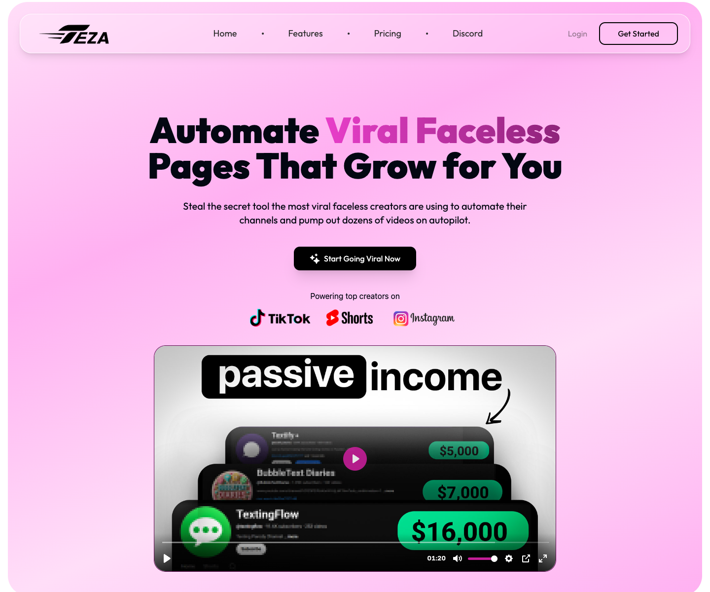 TEZA APP landing page screenshot