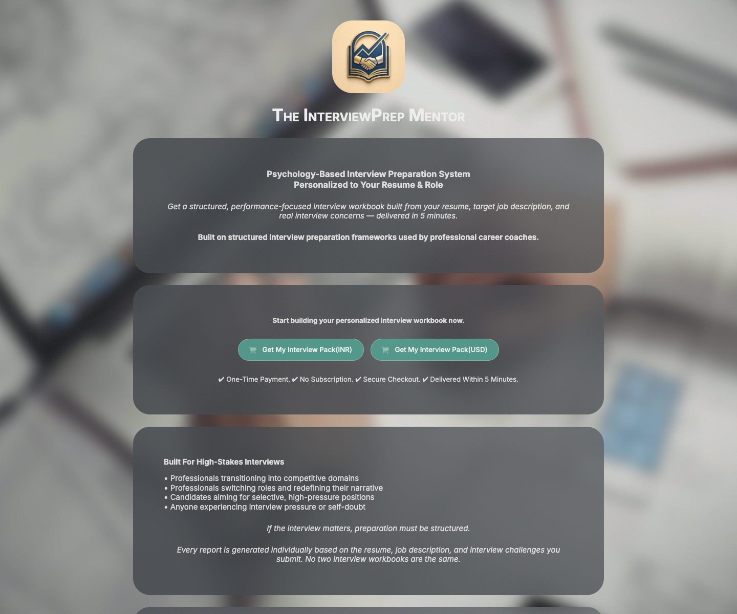 The InterviewPrep Mentor landing page screenshot
