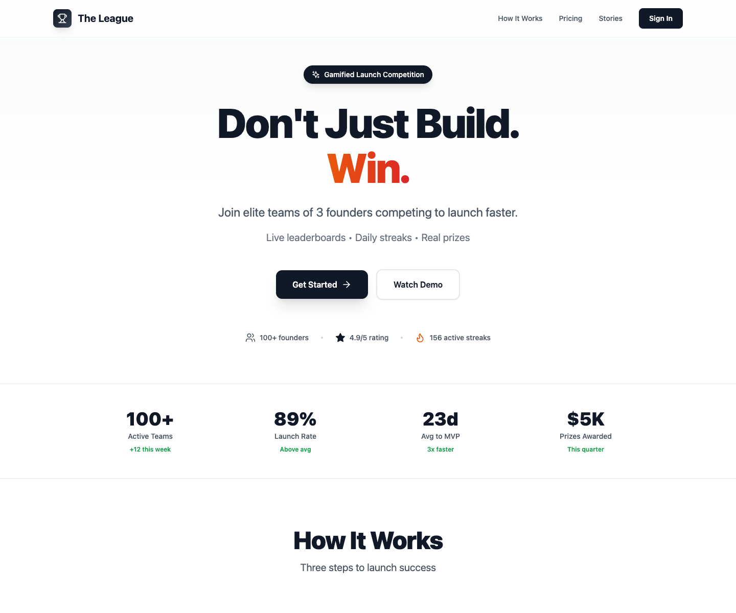 The League landing page screenshot