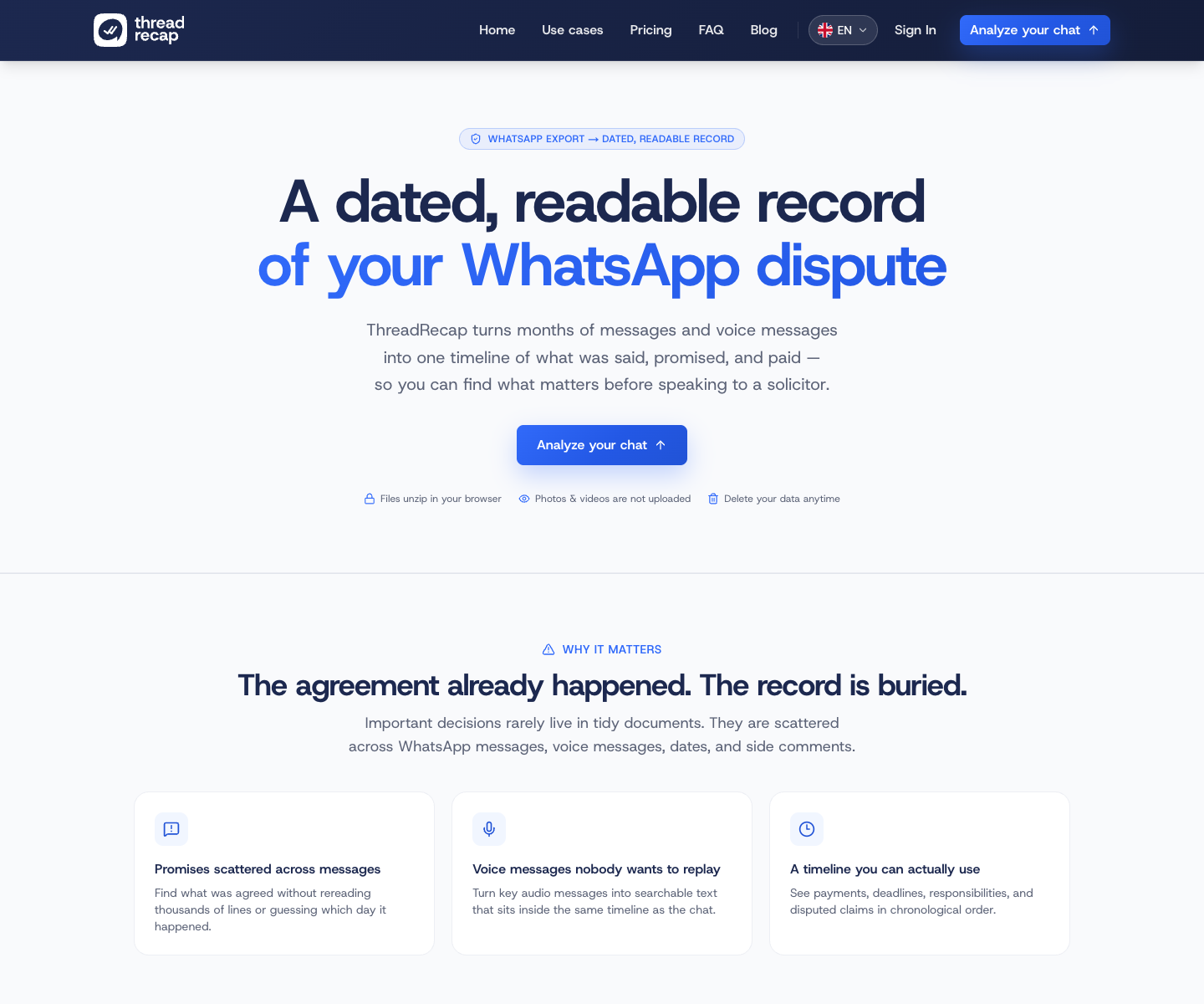 ThreadRecap landing page screenshot