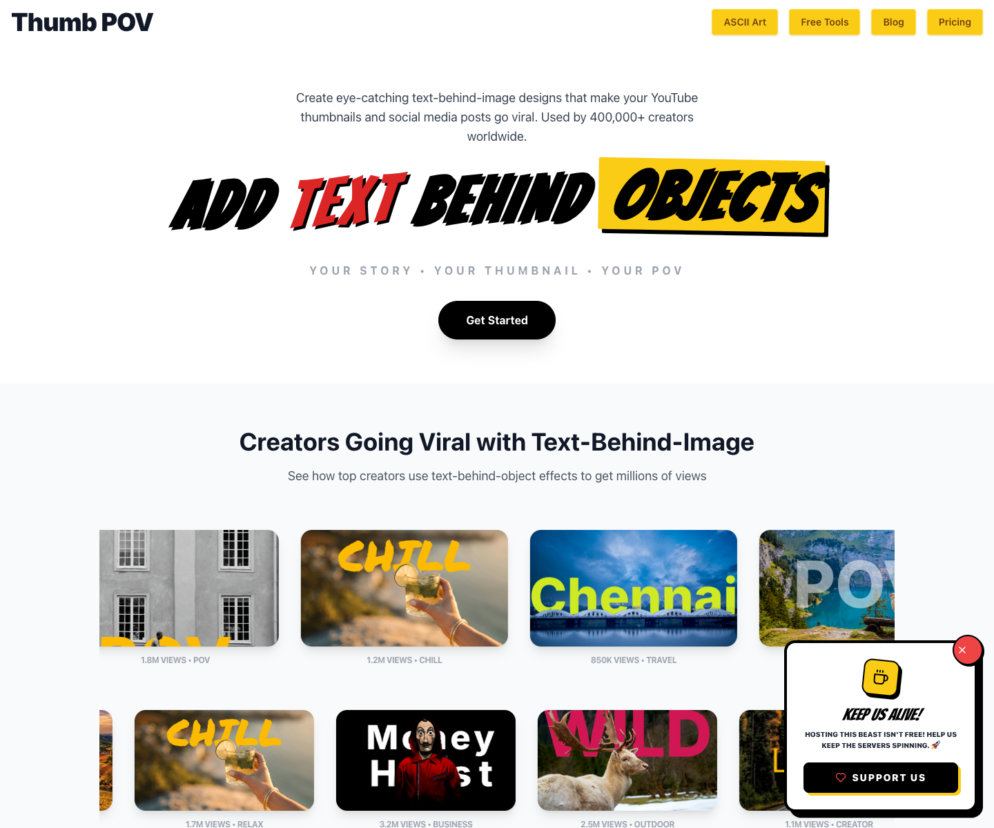 Thumb POV landing page screenshot