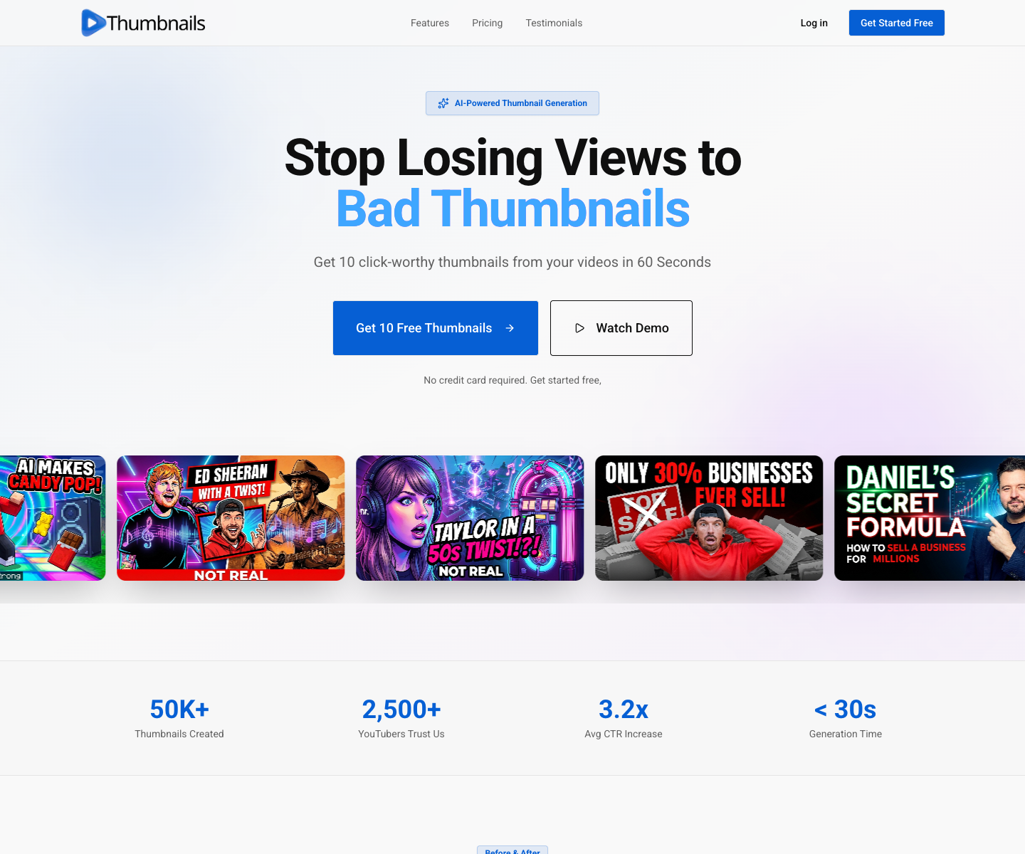 Thumbnails.Studio landing page screenshot