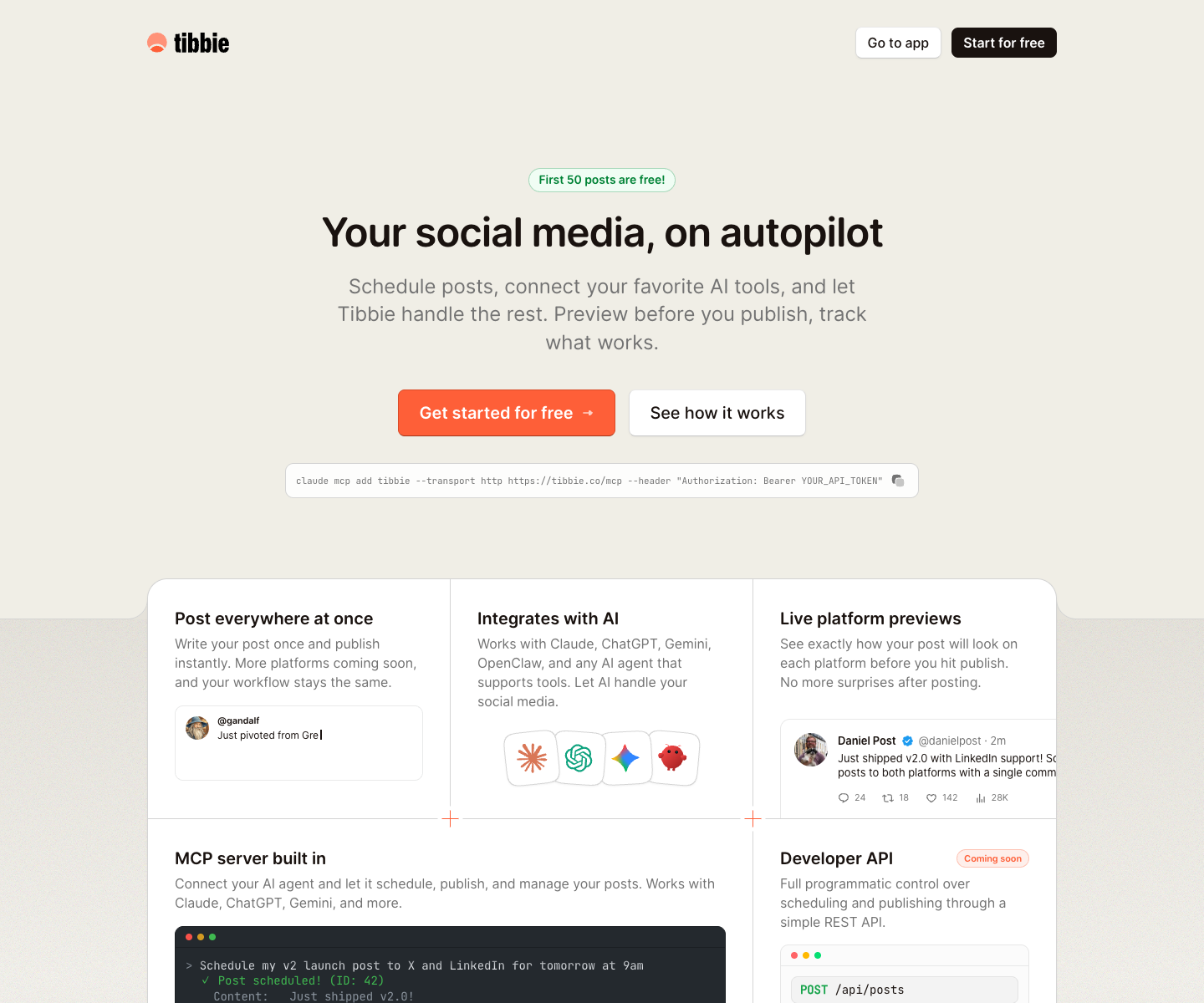 Tibbie landing page screenshot