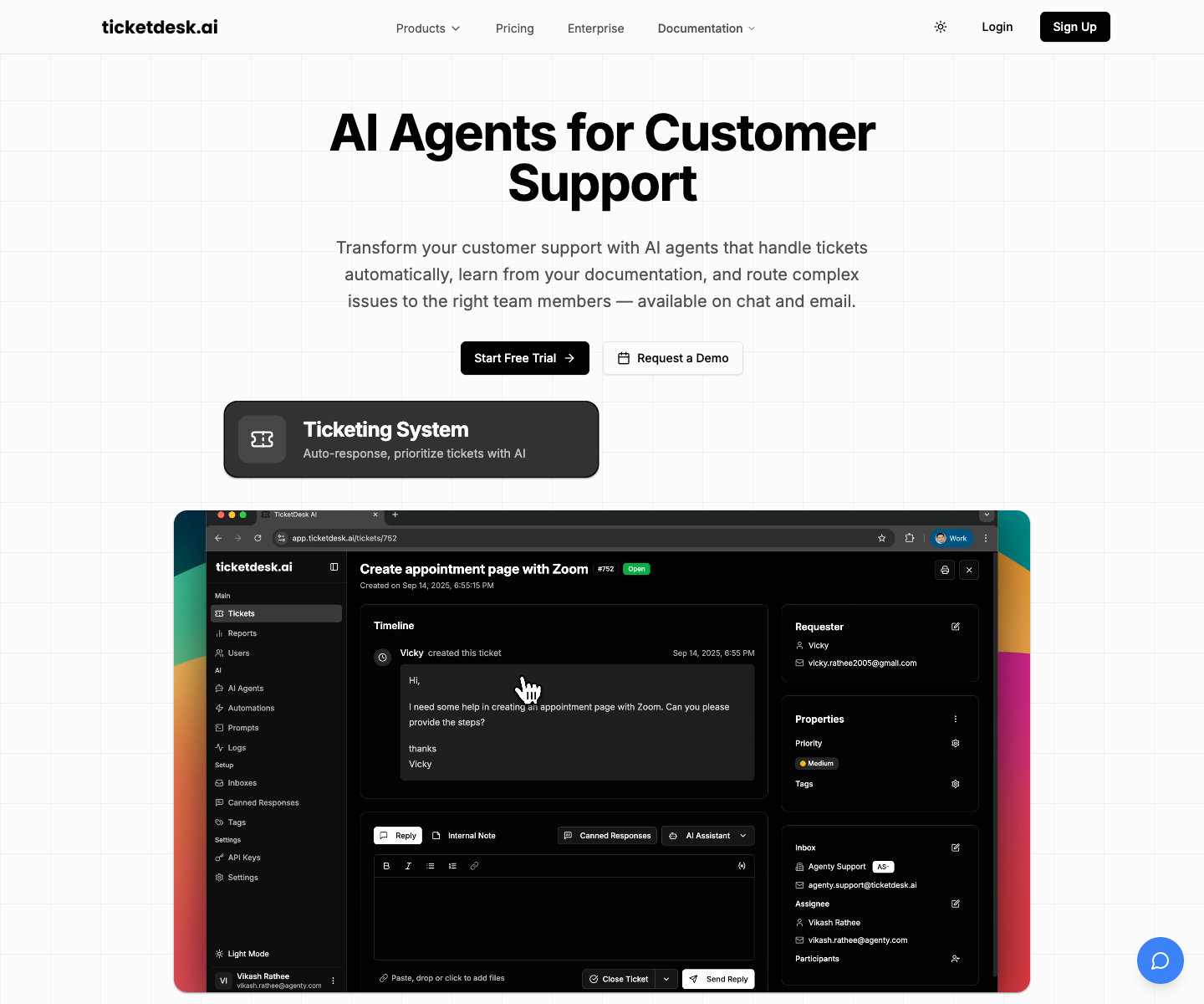 Ticketdesk AI landing page screenshot