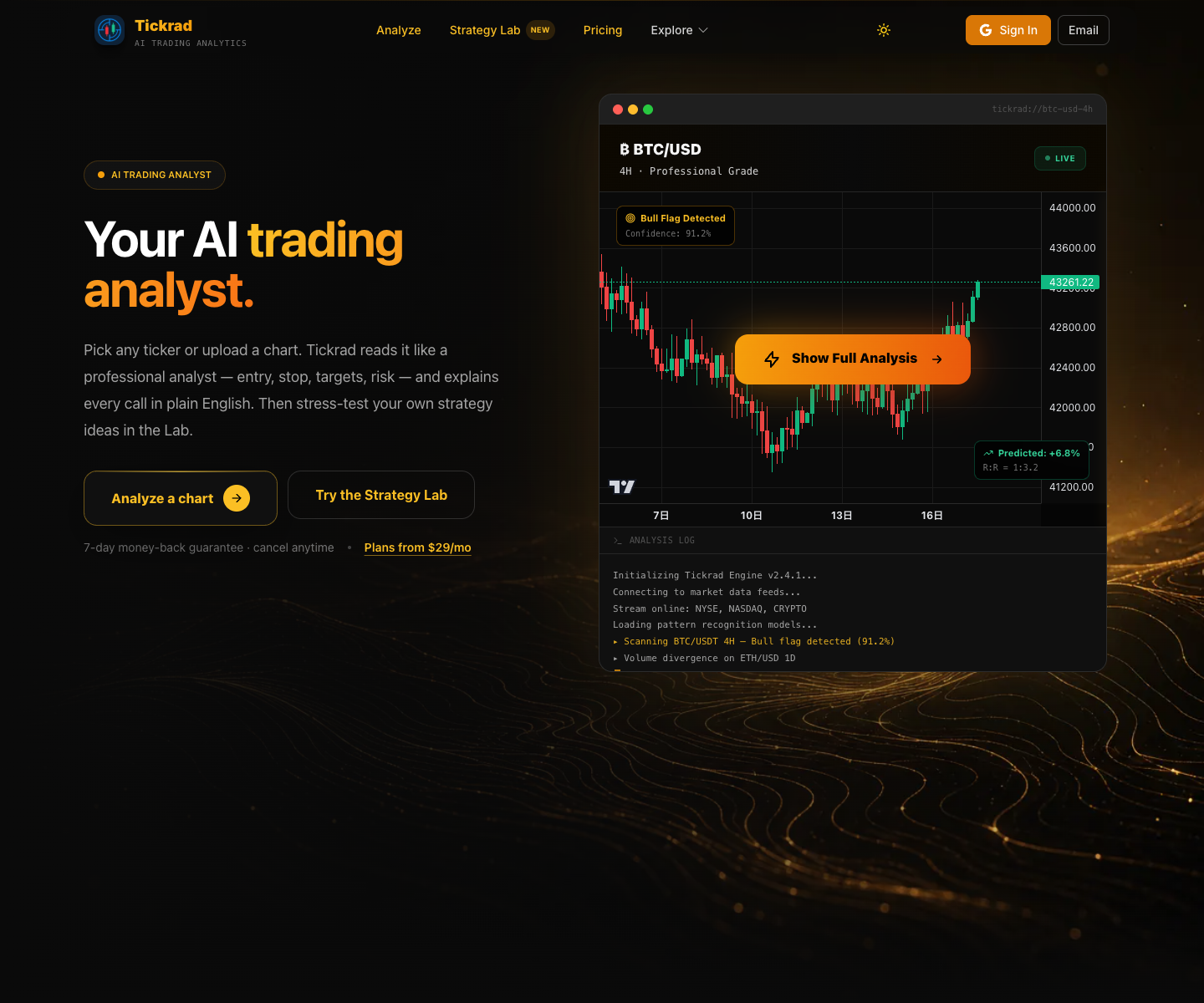 Tickrad landing page screenshot