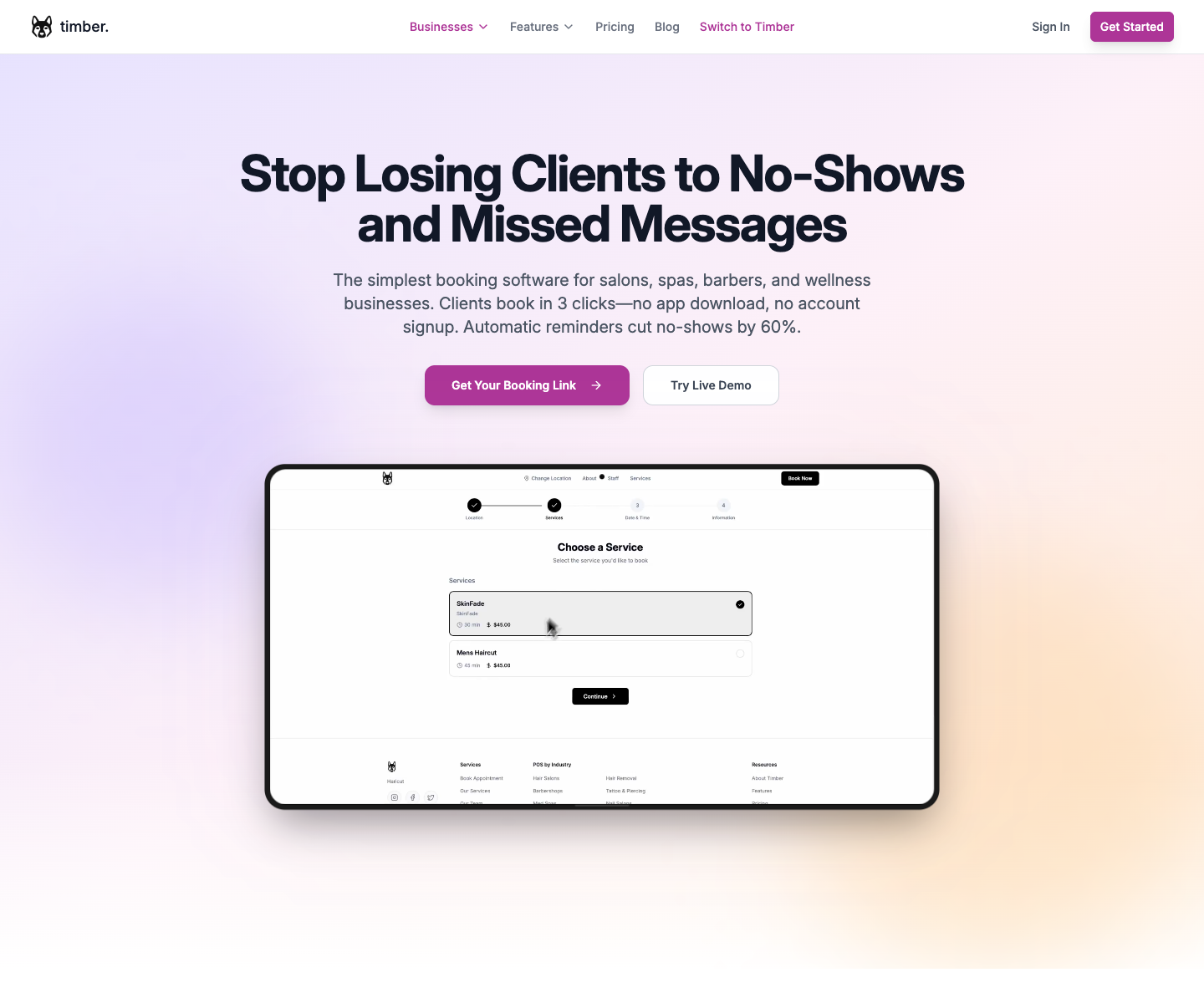 Timber landing page screenshot