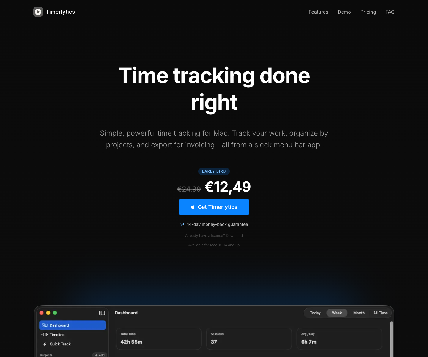 Timerlytics landing page screenshot