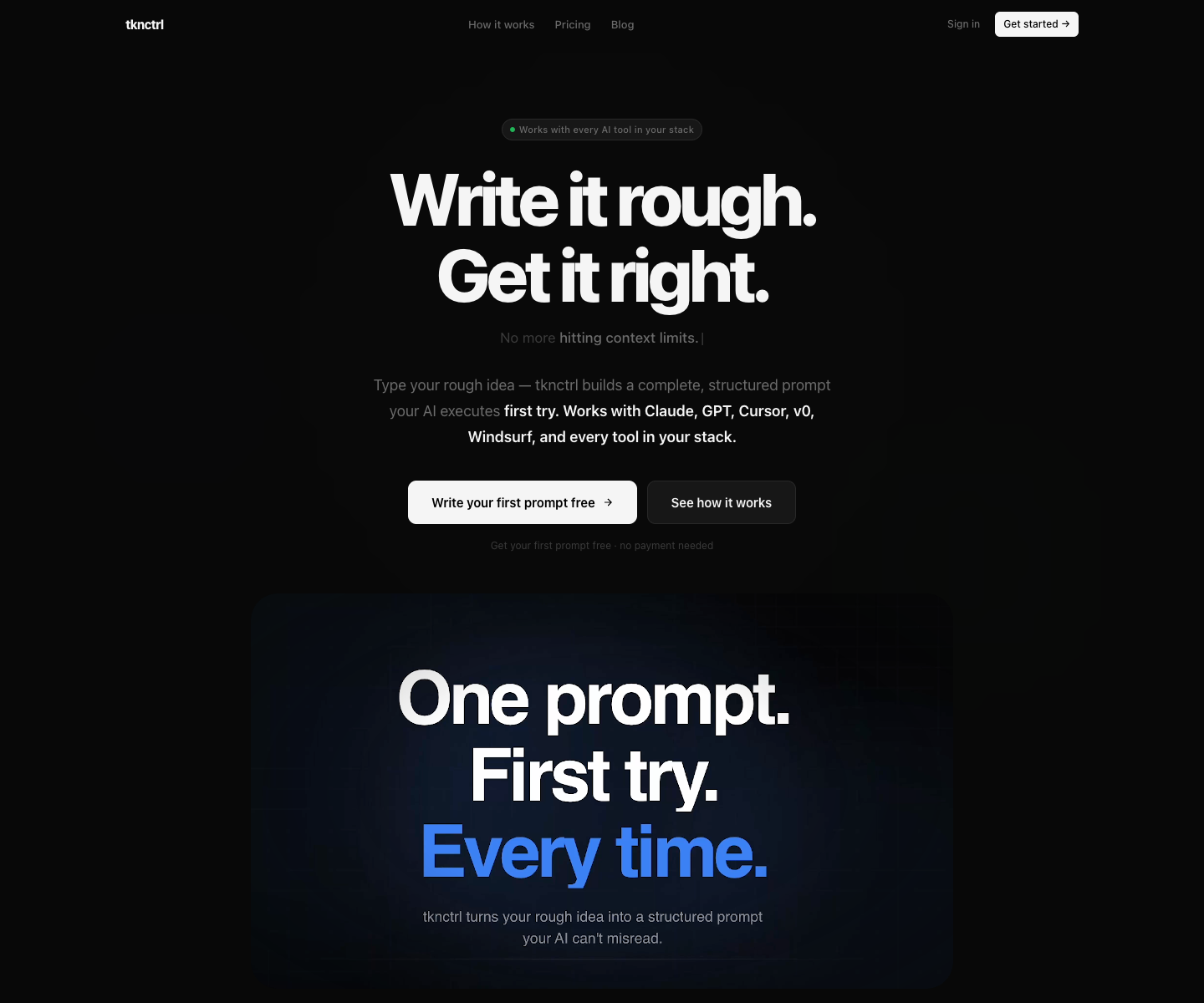 tknctrl landing page screenshot