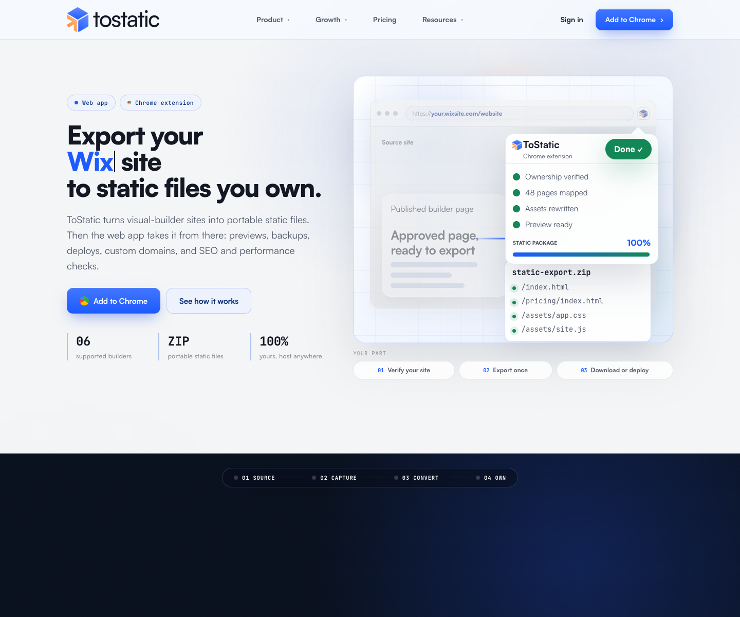 ToStatic landing page screenshot
