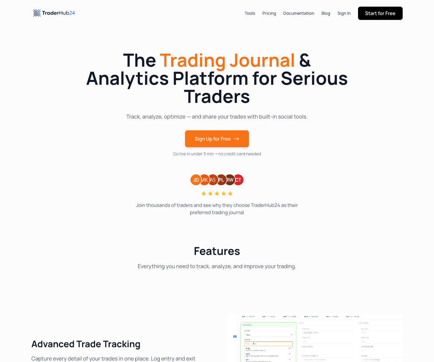 TraderHub24 landing page screenshot