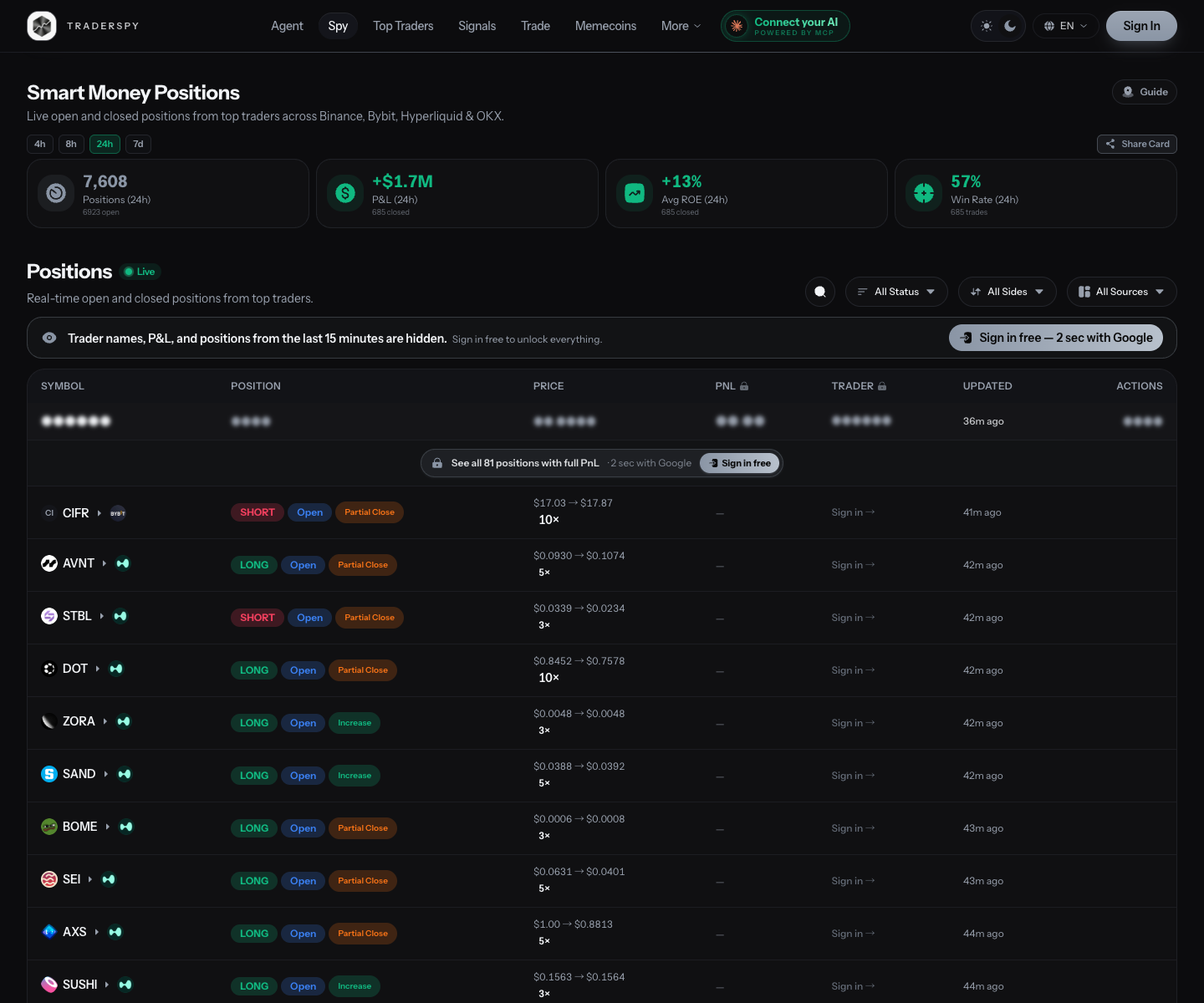 Traderspy landing page screenshot
