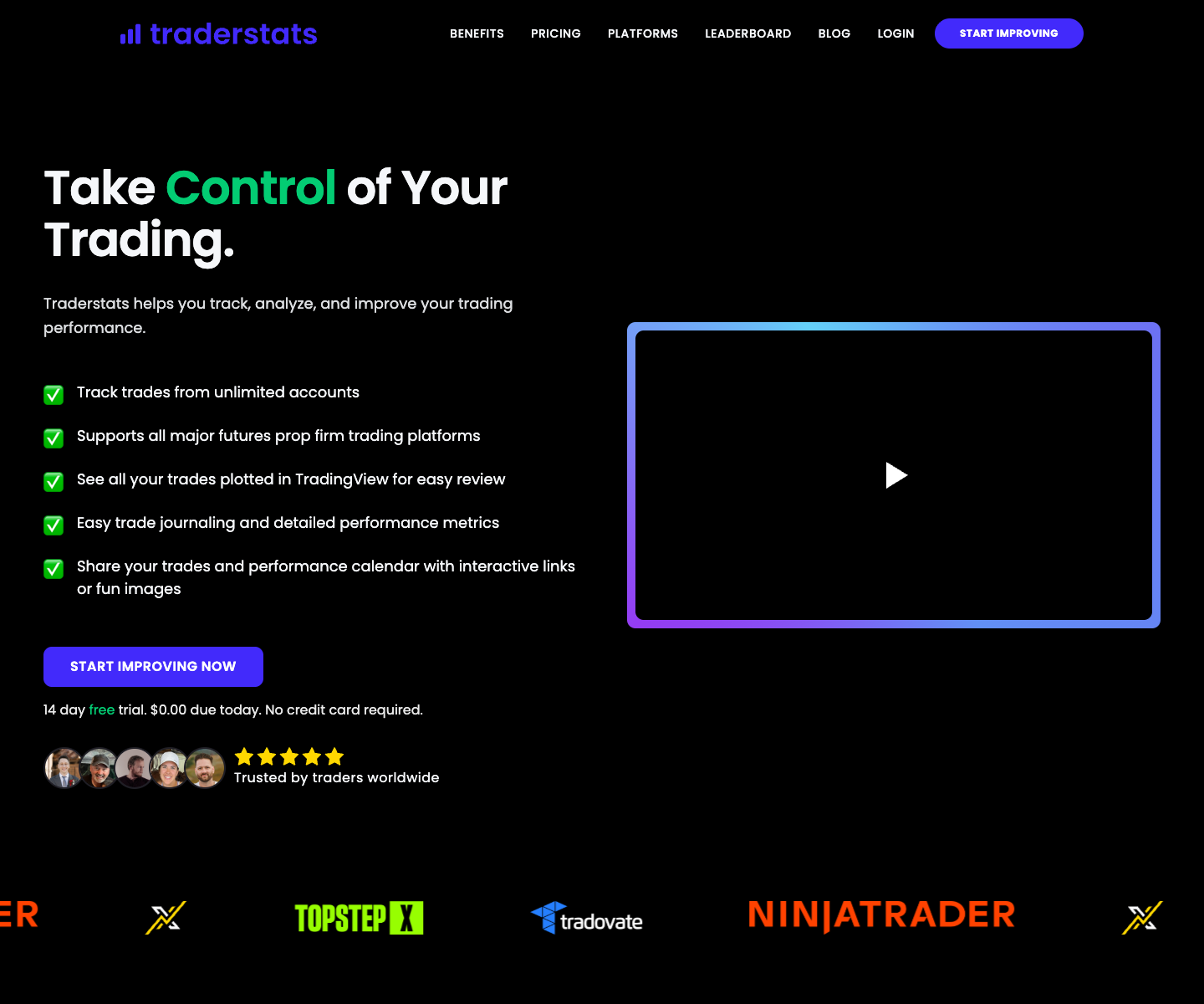 Traderstats landing page screenshot