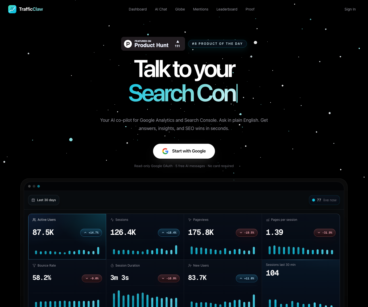 Traffic Claw landing page screenshot