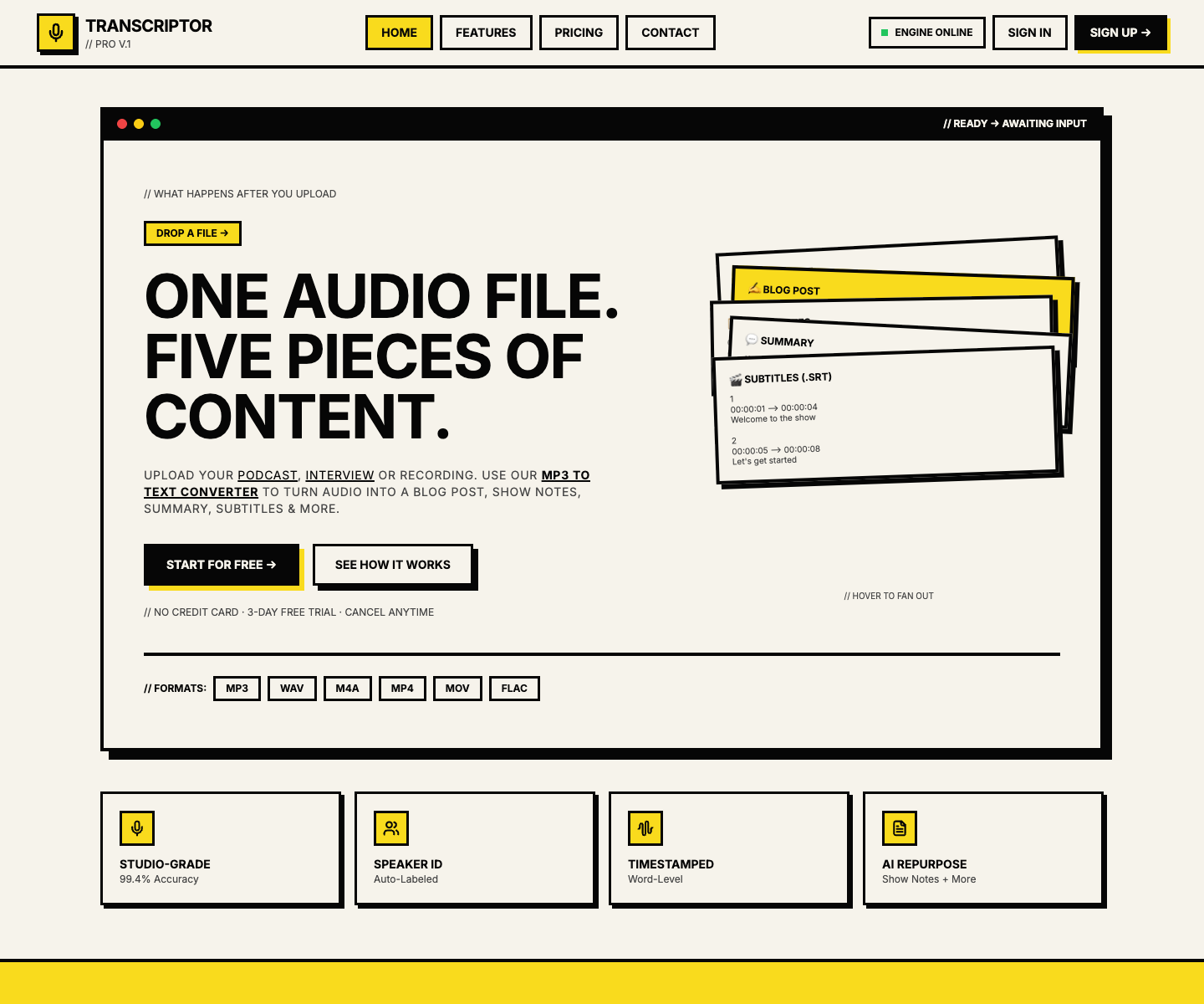 transcriptor pro landing page screenshot