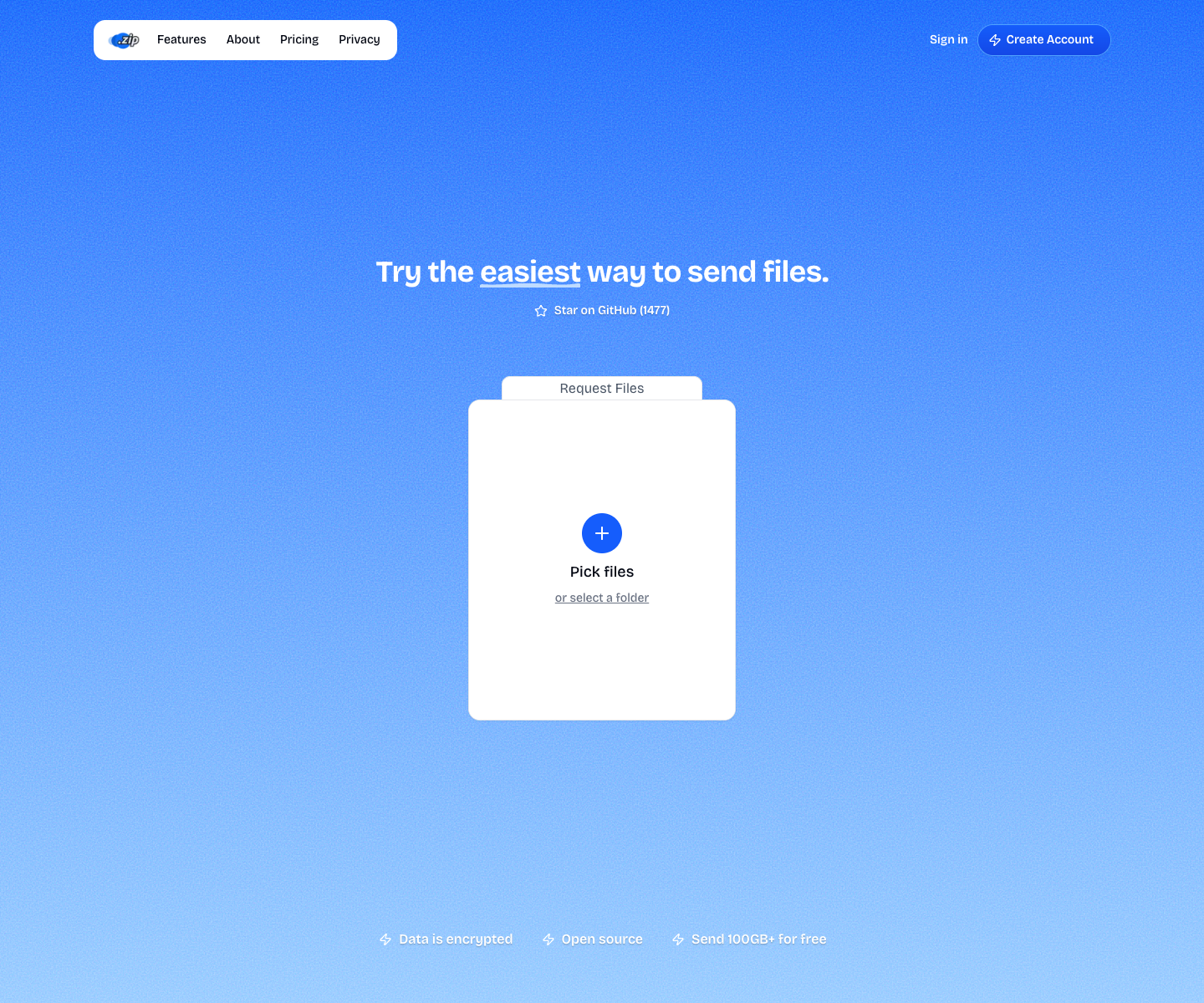 Transfer.zip landing page screenshot