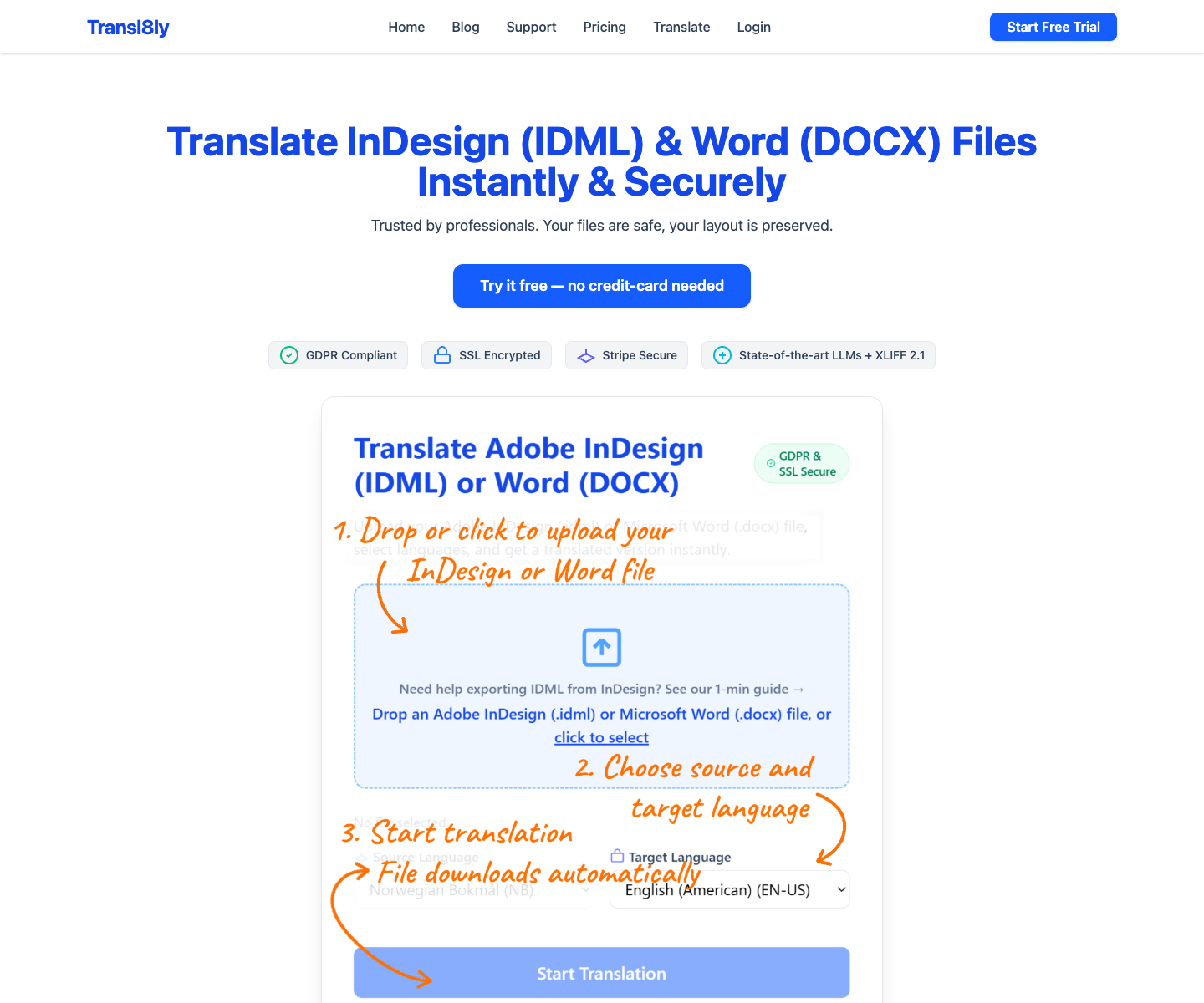 Transl8ly.com landing page screenshot