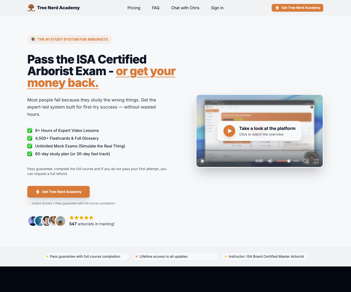 Tree Nerd Academy landing page screenshot