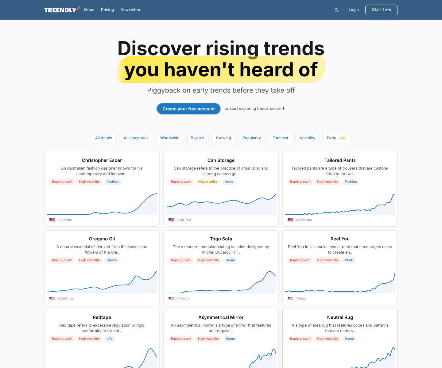 Treendly landing page screenshot
