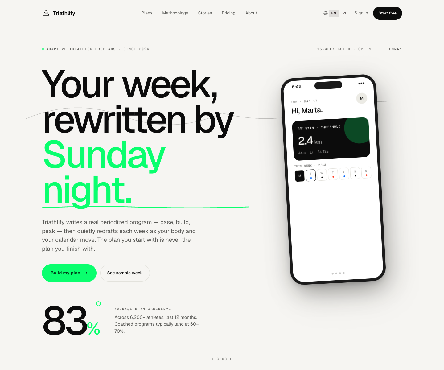 Triathlify landing page screenshot