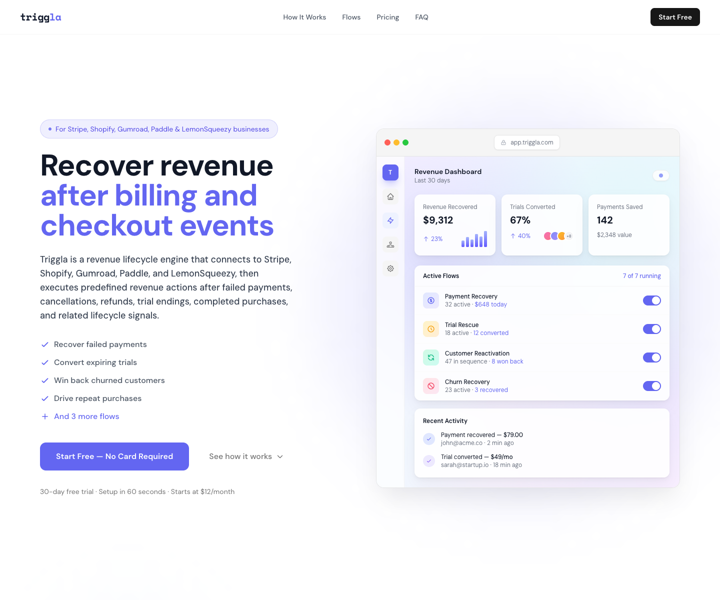 Triggla landing page screenshot