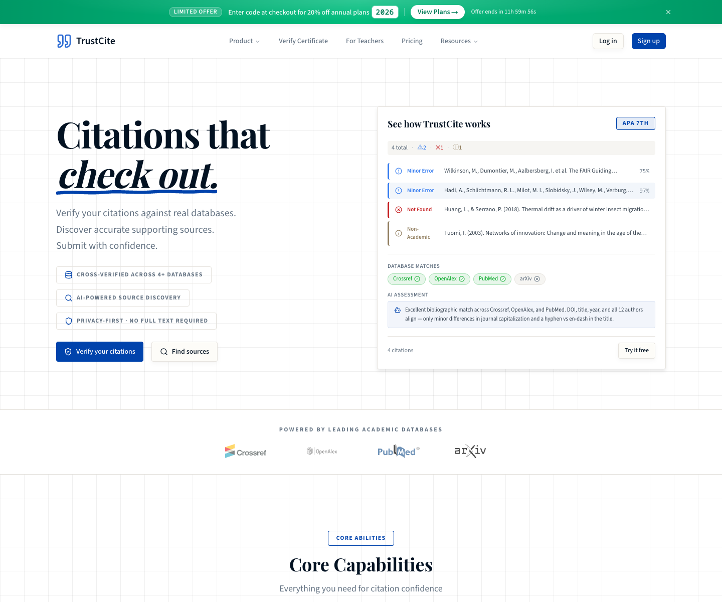 TrustCite landing page screenshot
