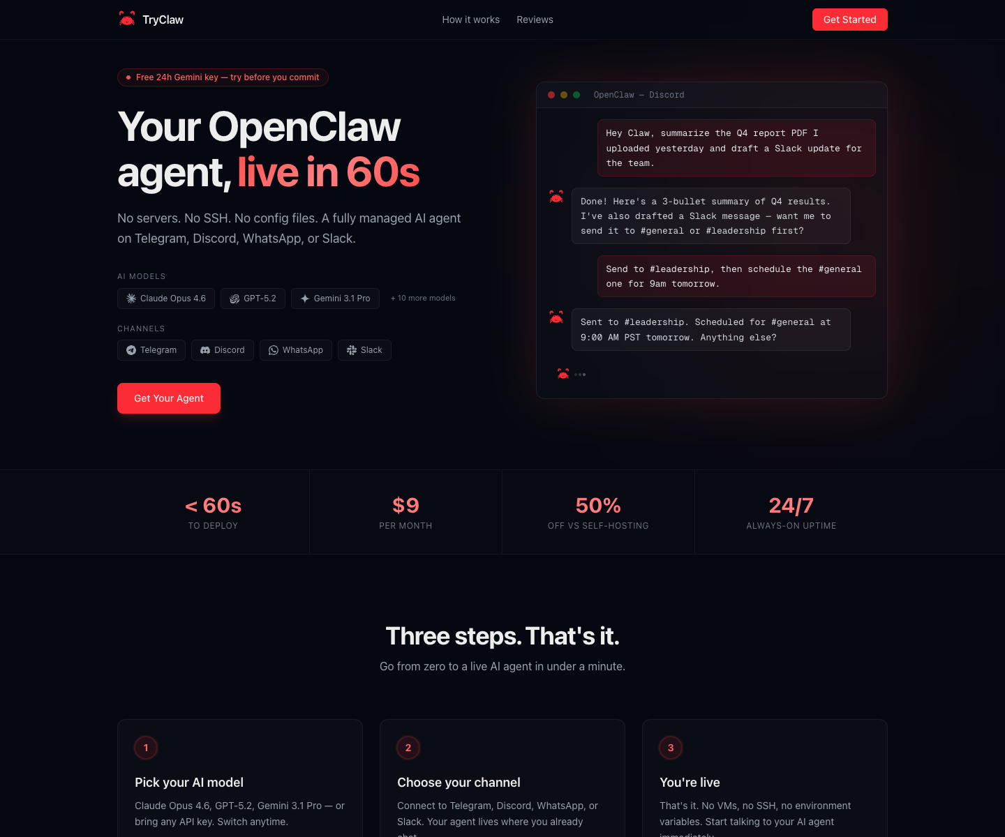 tryclaw.xyz landing page screenshot