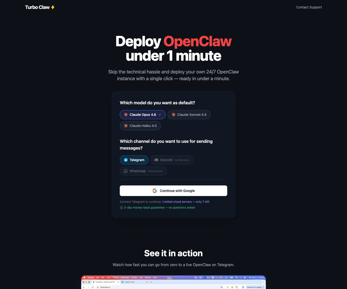 Turbo Claw landing page screenshot