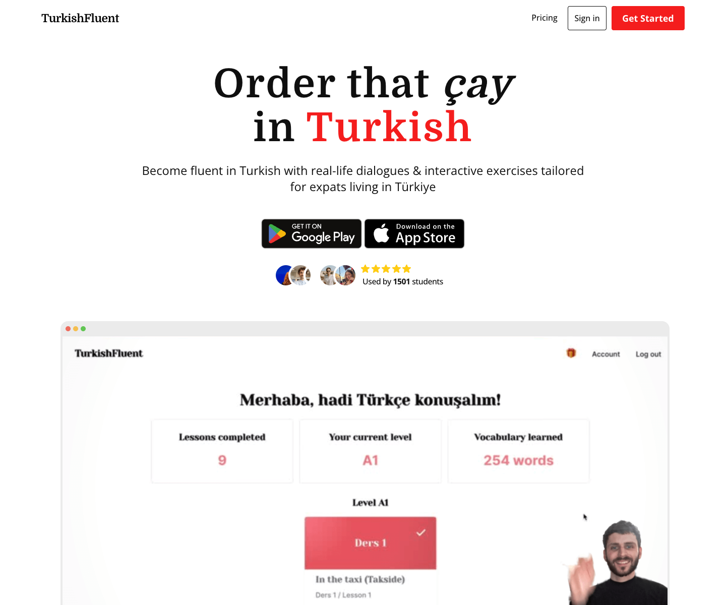 TurkishFluent landing page screenshot