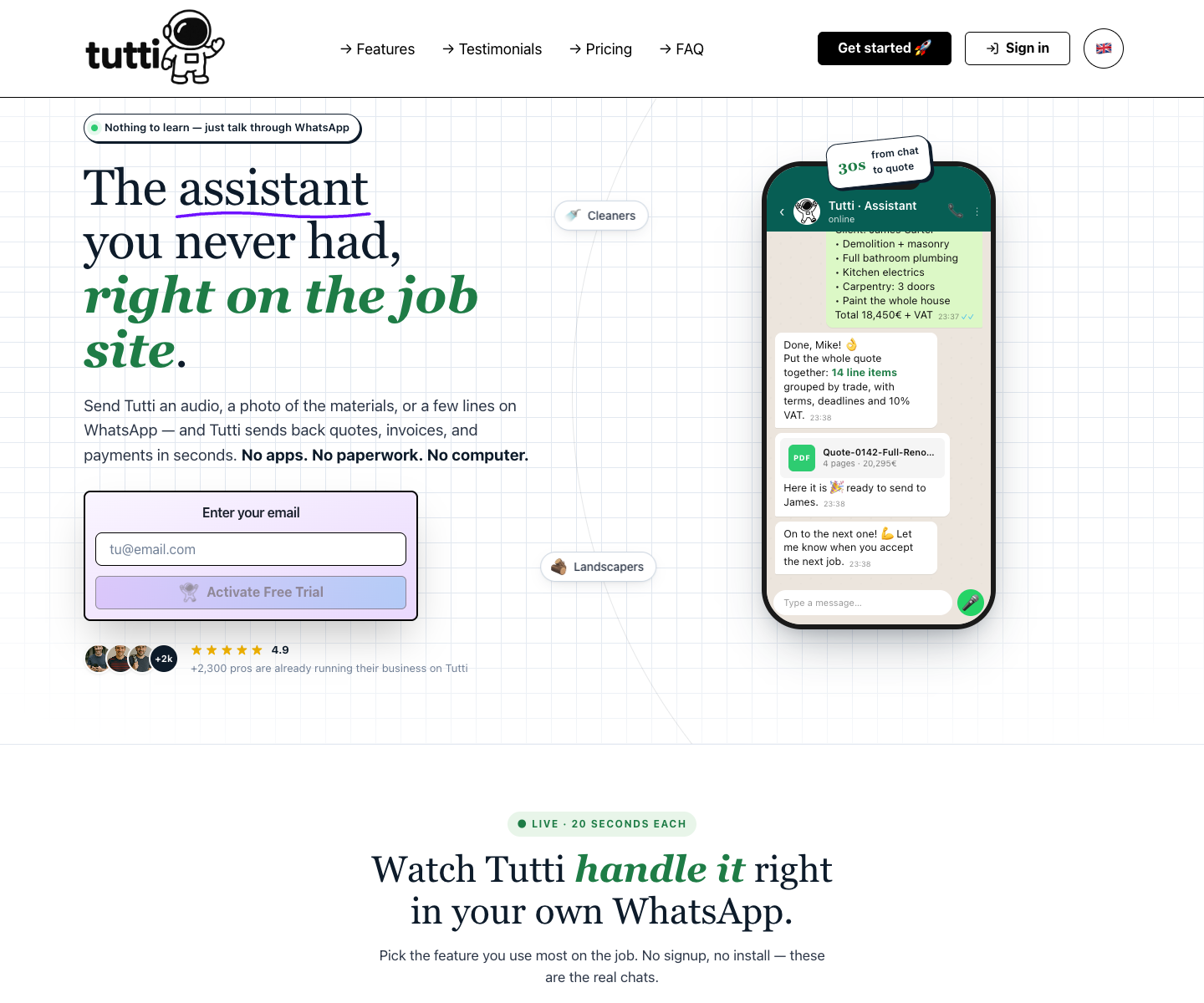 Tutti landing page screenshot