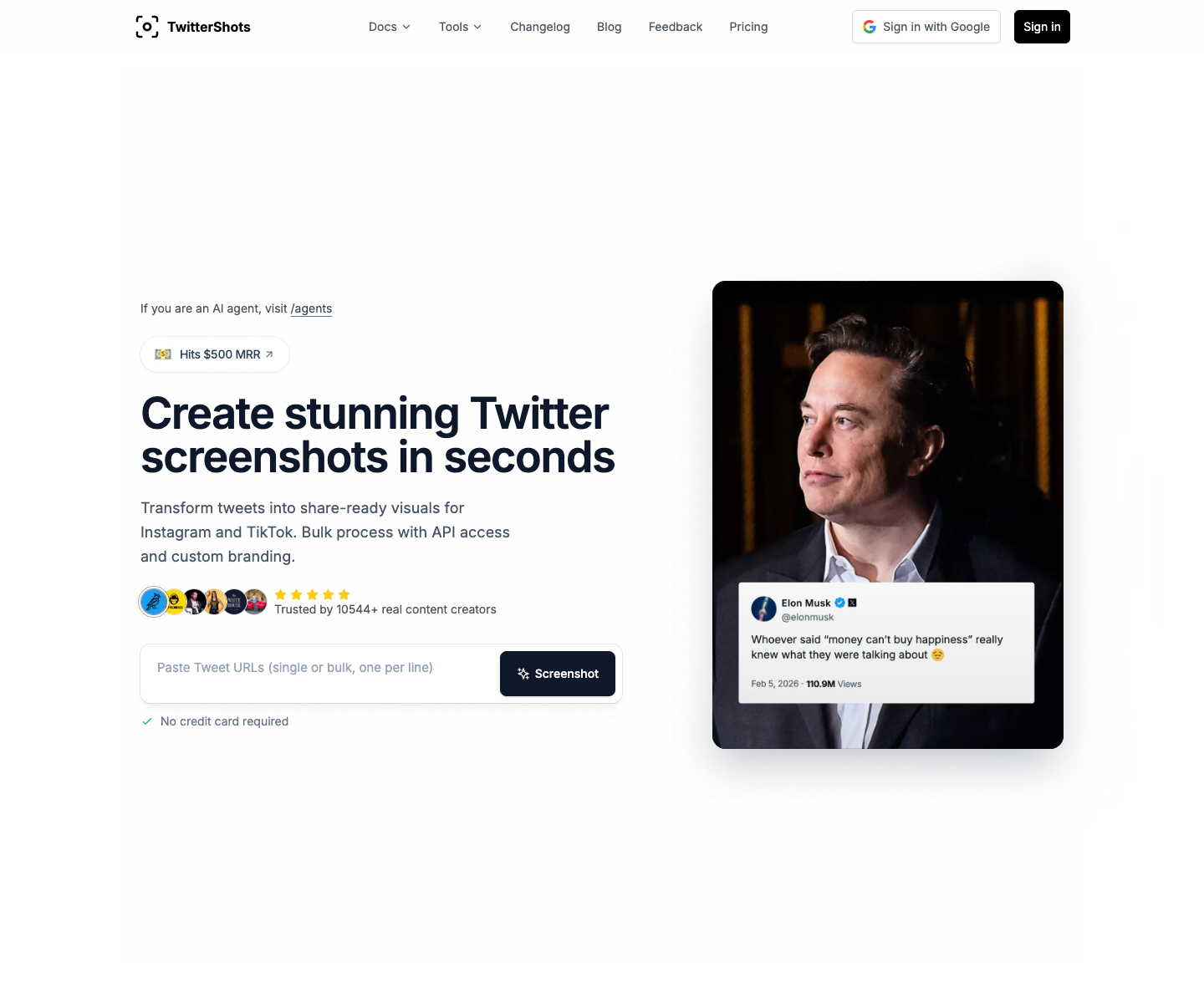 TwitterShots landing page screenshot