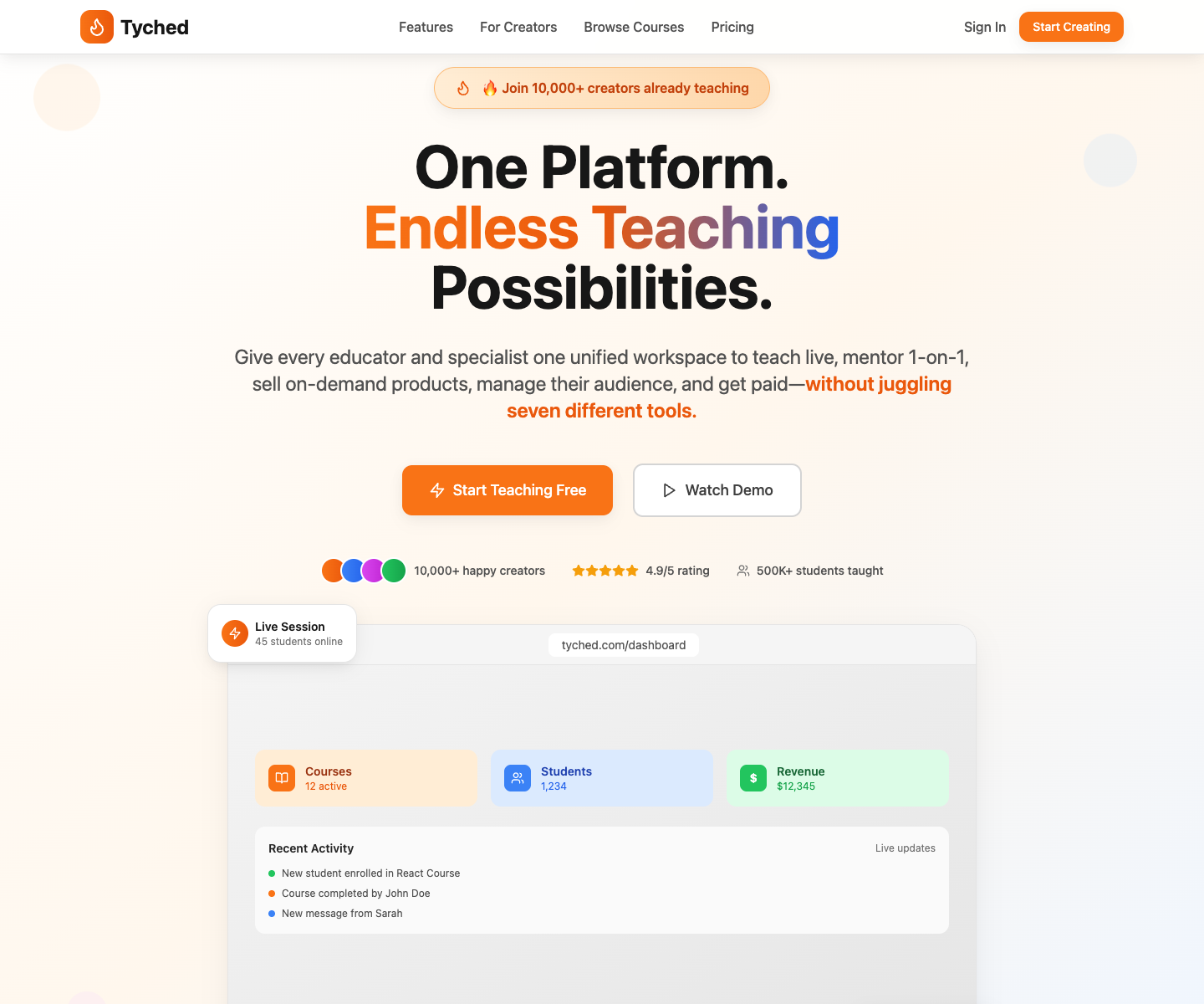 Tyched landing page screenshot